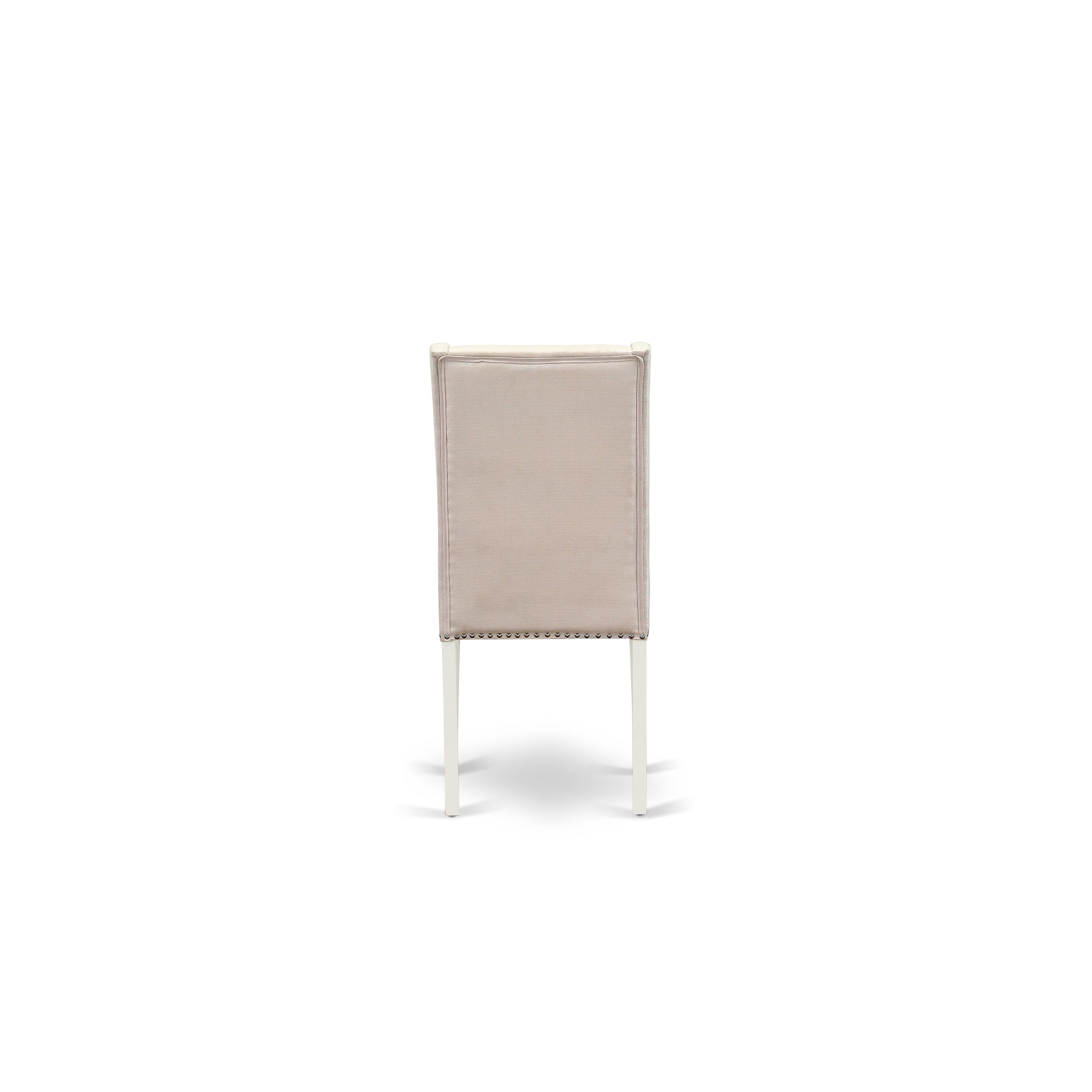 East West Furniture X027FL201-7 7-Pc Dining room Table Set A Fantastic linen white Small Table top And 6 Fantastic Kitchen chairs With Nail Heads And High Stylish Chair Back, linen white Finish