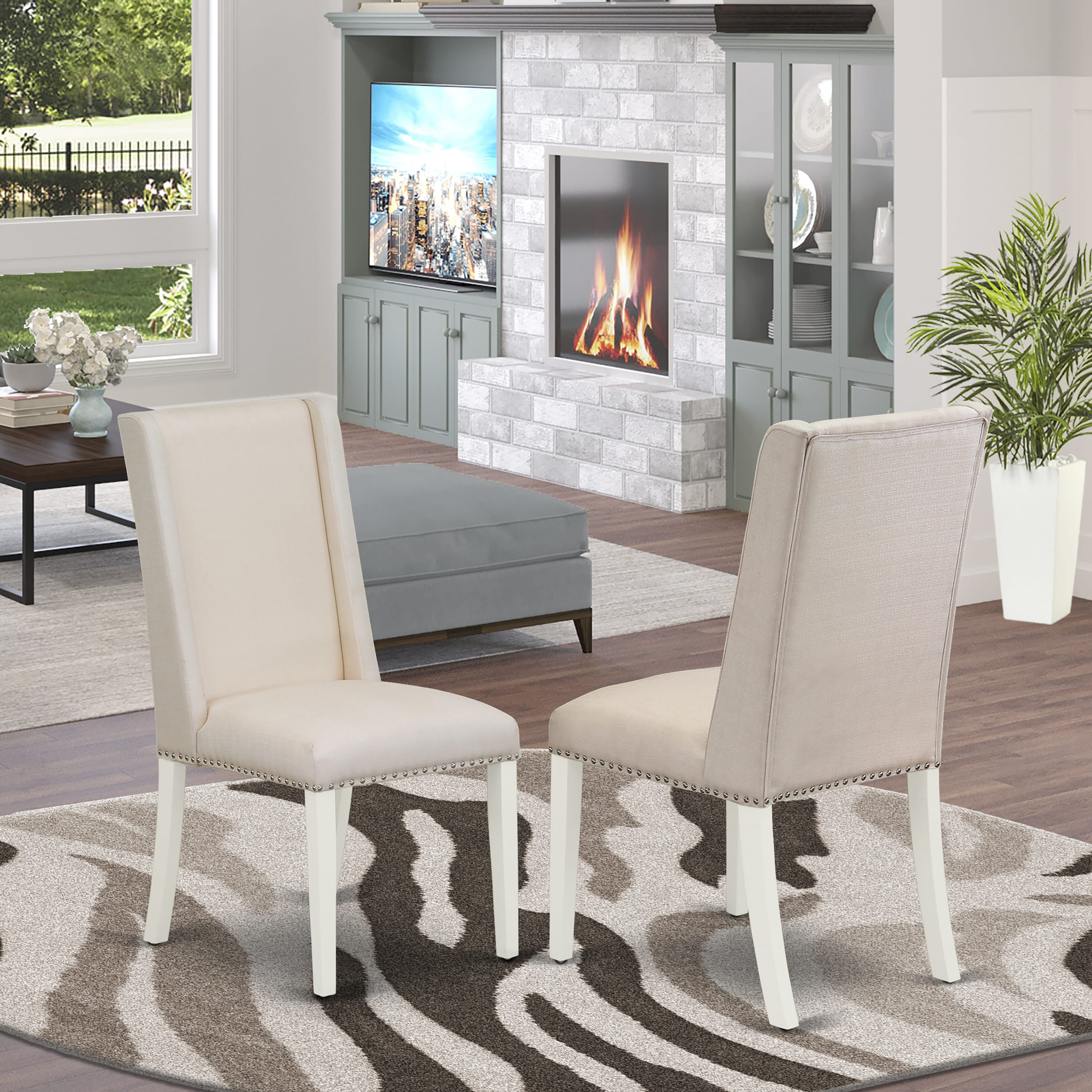 East West Furniture V077FL201-6 6-Piece Rectangular Dining Room Table Set with Kitchen Rectangular Table and Dining Bench - 4 Linen Fabric Dining Chairs (linen white Finish)