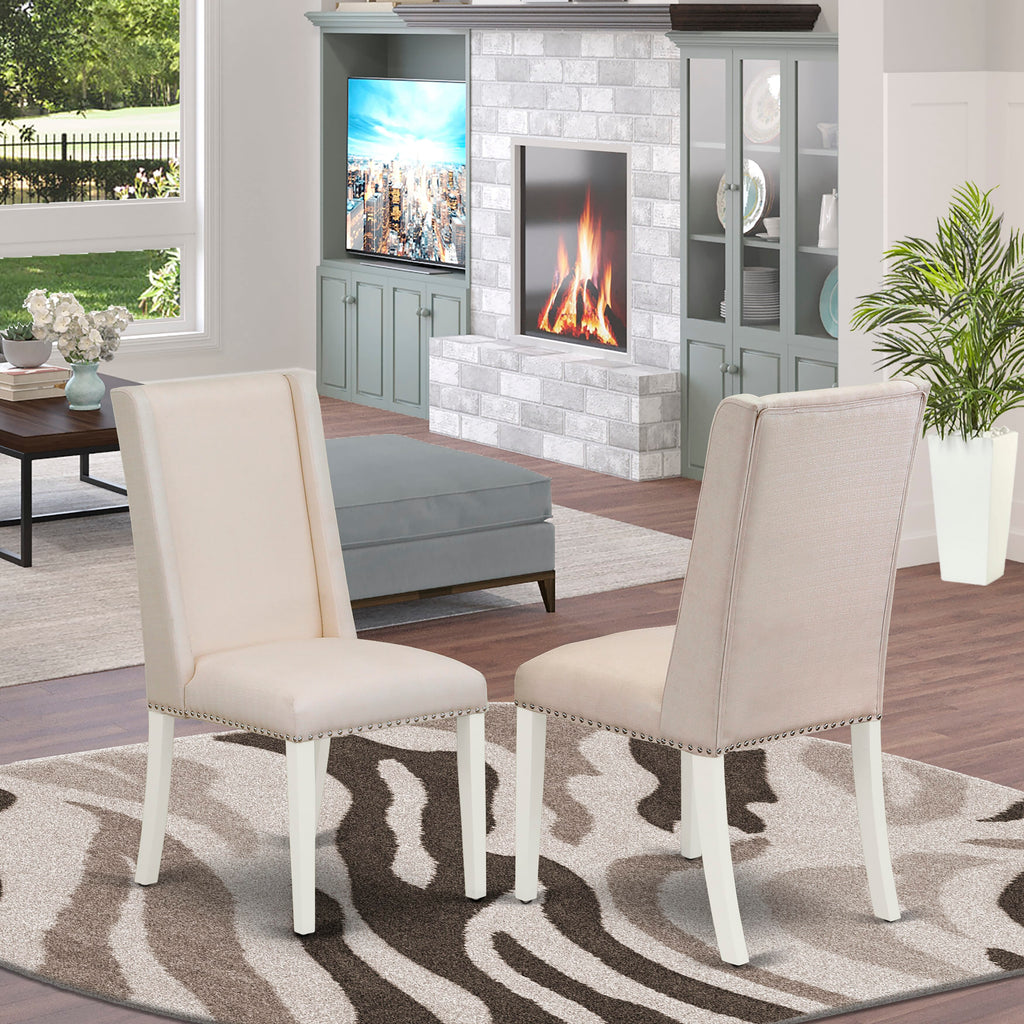 East West Furniture V077FL201-6 6-Piece Rectangular Dining Room Table Set with Kitchen Rectangular Table and Dining Bench - 4 Linen Fabric Dining Chairs (linen white Finish)