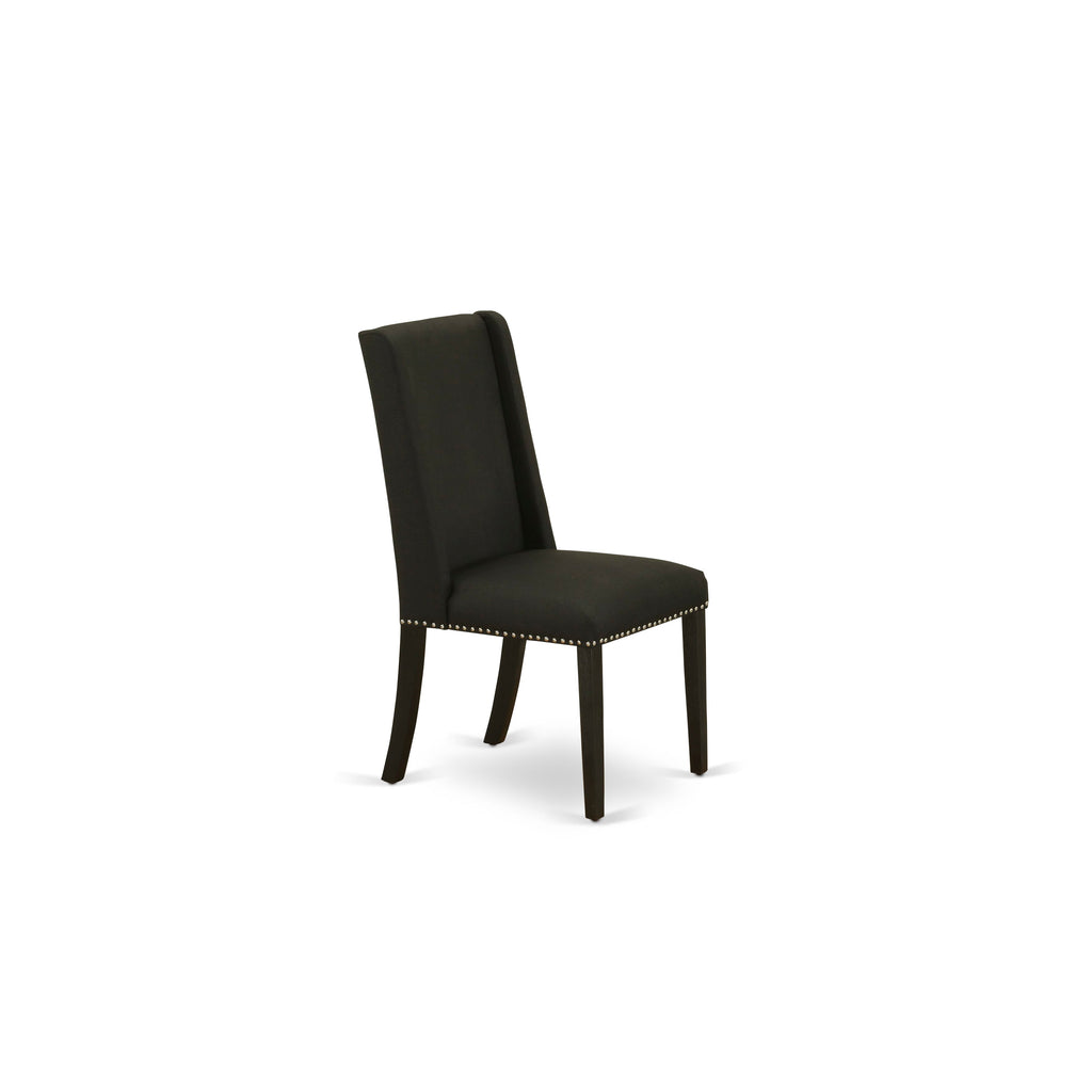 Luxe East West Furniture X07FL-B06-24 9-piece Dining Room Table Set a Rectangular Kitchen Table and a wooden Bench and 7 Black Linen Fabric Dining Chair