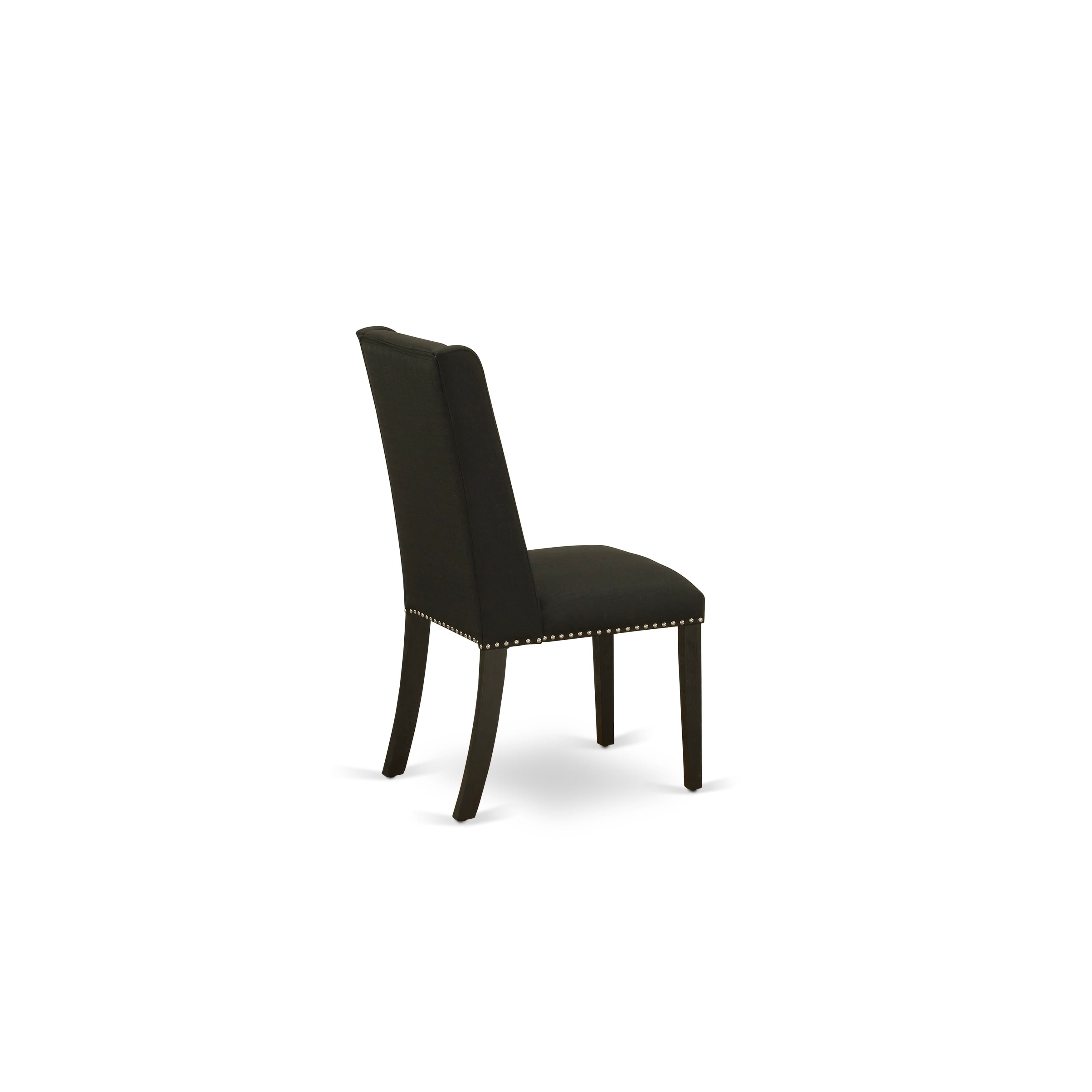 East West Furniture X626FL624-7 7-Piece modern dining table set a beautiful linen white mid century dining table top and 6 Beautiful parson dining chairs with Nail heads and High Stylish Chair Back, Wire Brushed Black Finish