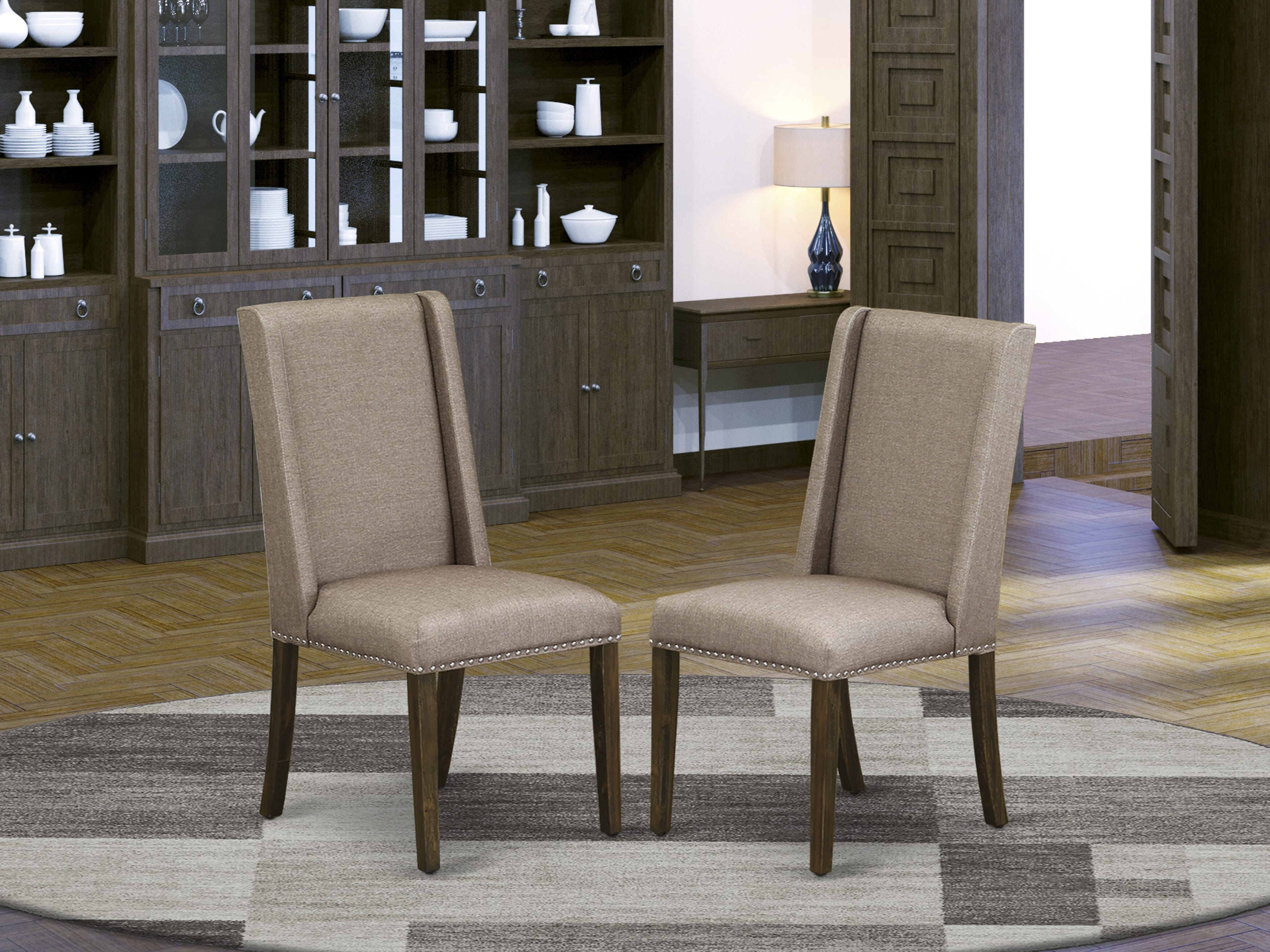 East West Furniture X776FL716-6 6-Pc Modern Dining Table Set-Dark Khaki Linen Fabric Seat and High Stylish Chair Back Dining chairs