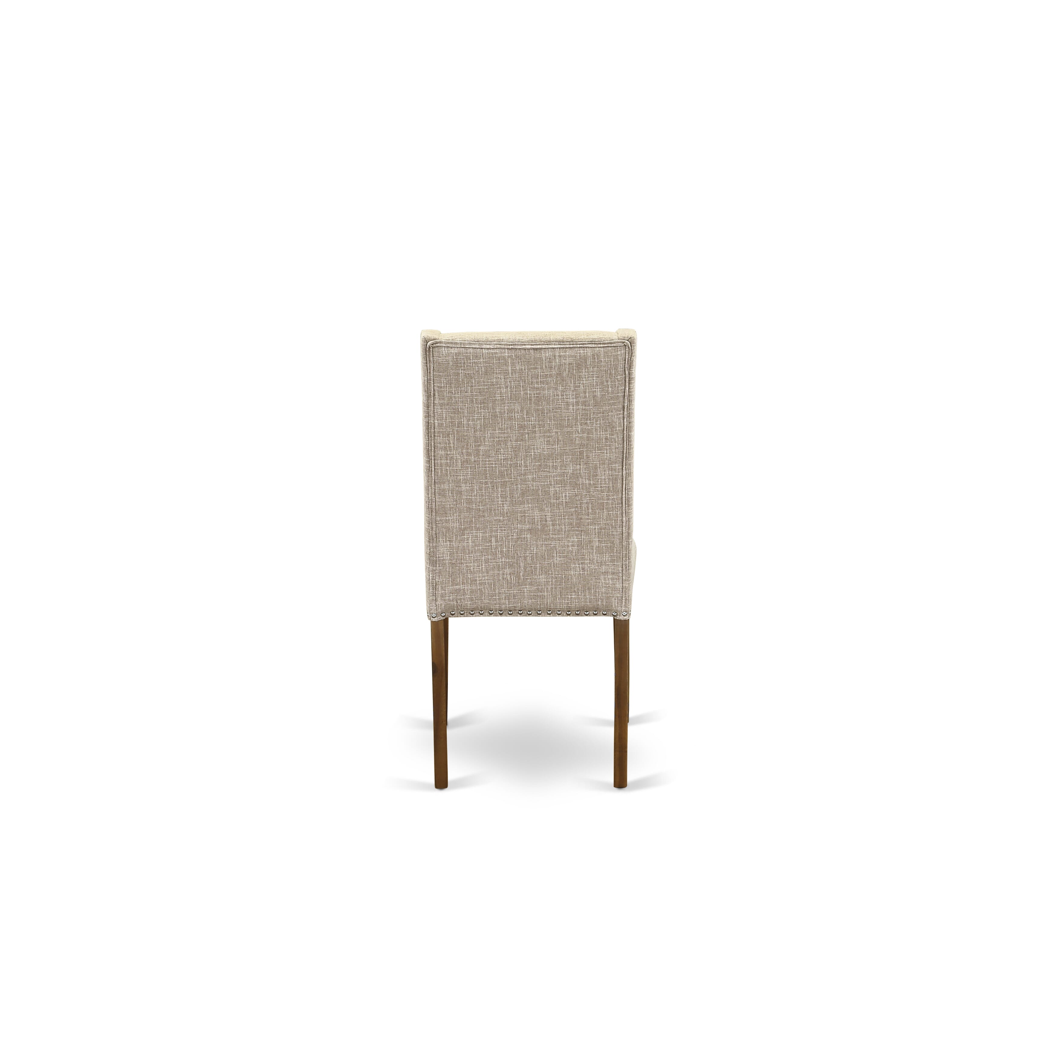 Luxe by East West Furniture I3FL7-50N-04 7-piece Modern Dining Set consists of a kitchen table and 6 Light Tan Linen Fabric upholstered chair with Padded Back - Antique Walnut