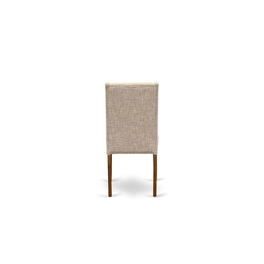 Luxe by East West Furniture - I8FL7-40N-04 - 7-Piece Modern Dining Set Consist of A Dining Table and 6 Light Tan Linen Fabric Dining Chair with High Back, Antique Walnut