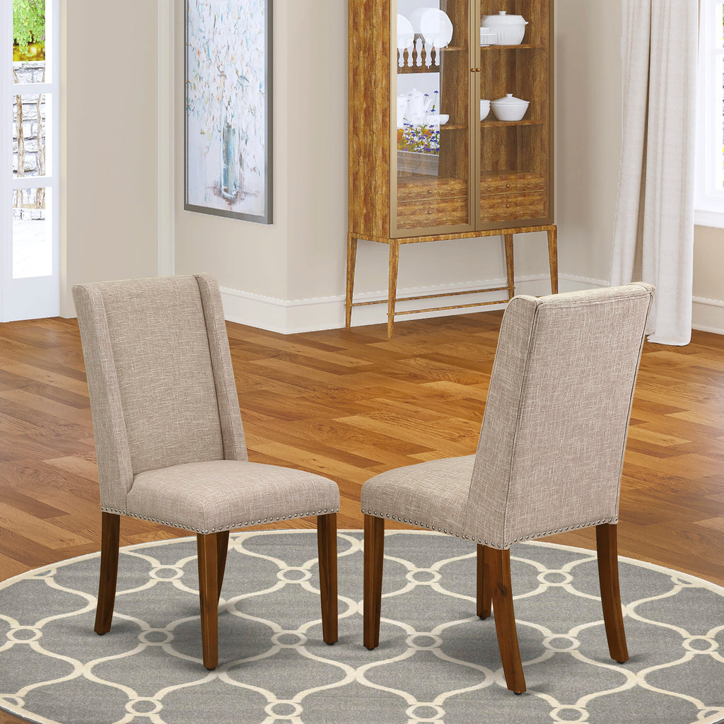 Luxe by East West Furniture - I8FL5-40N-04 - 5-Piece Dining Table Set Contains A Modern Table and 4 Light Tan Linen Fabric Upholstered Chairs with High Back, Antique Walnut