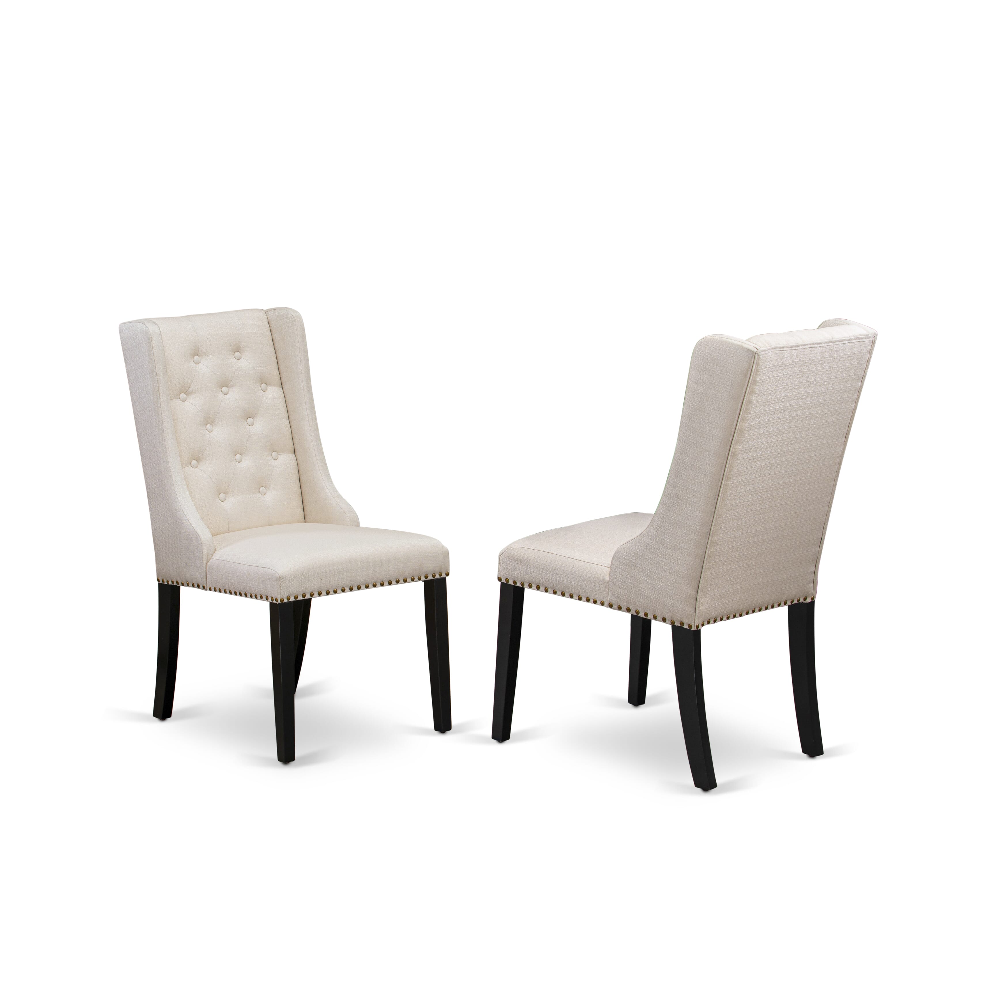 Luxe by East West Furniture LEFO5-SBB-01 - 5-piece kitchen table set includes a dinner table and 4 Cream Linen Fabric dining chairs with Button Tufted Chair Back - Sand Blasting Black.