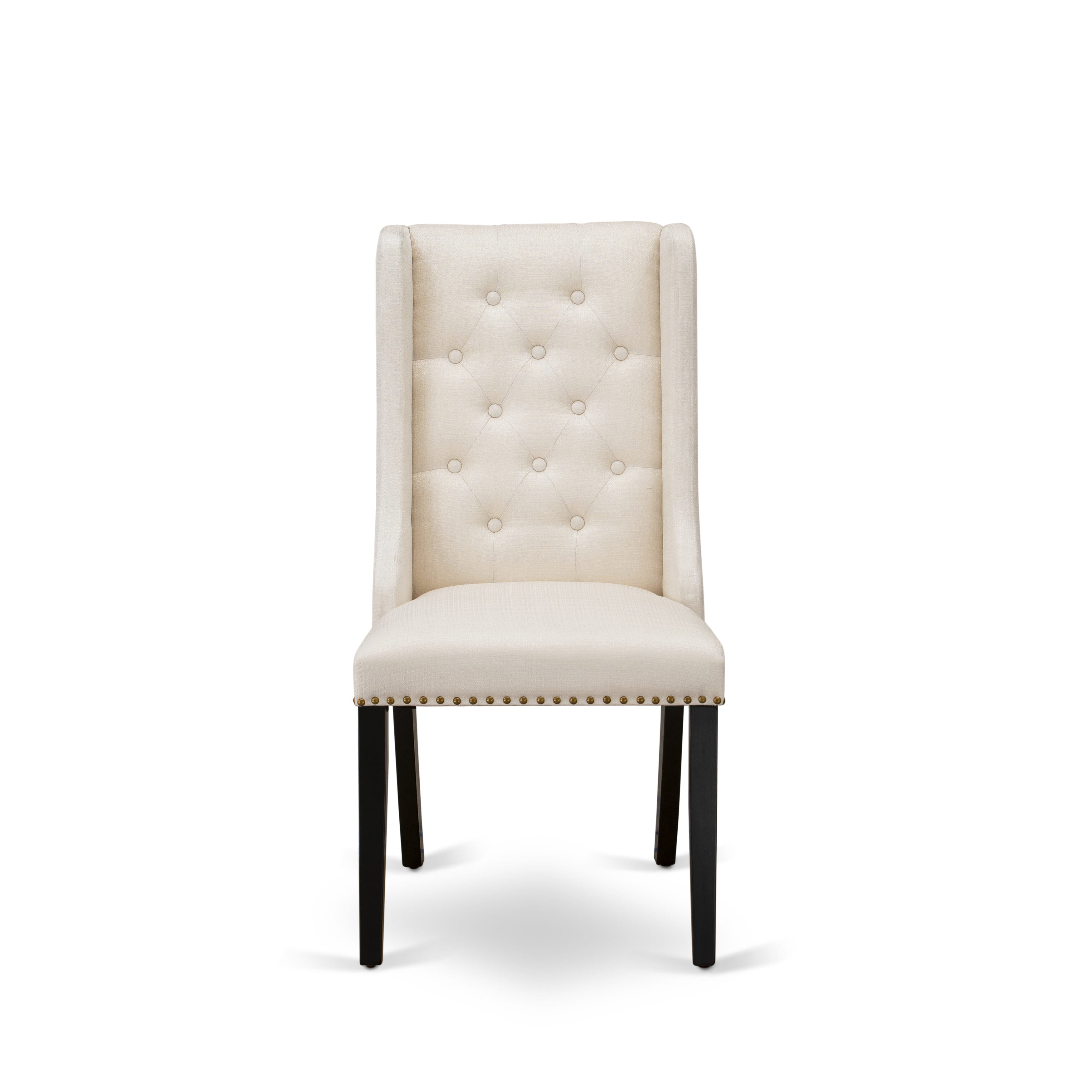 Luxe by East West Furniture LEFO5-SBB-01 - 5-piece kitchen table set includes a dinner table and 4 Cream Linen Fabric dining chairs with Button Tufted Chair Back - Sand Blasting Black.