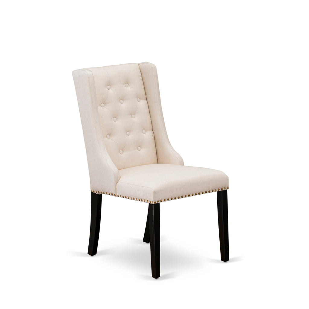 Luxe by East West Furniture LEFO9-SBB-01 - 9-piece dining set includes a rectangular dining table and 8 Cream Linen Fabric dining chairs with Button Tufted Chair Back - Sand Blasting Black.