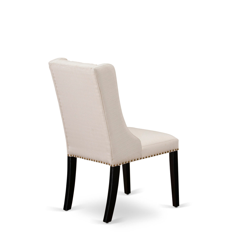 Luxe by East West Furniture LEFO7-SBB-01 - 7-piece dining table set consists of a wooden table and 6 Cream Linen Fabric dining chairs with Button Tufted Chair Back - Sand Blasting Black.