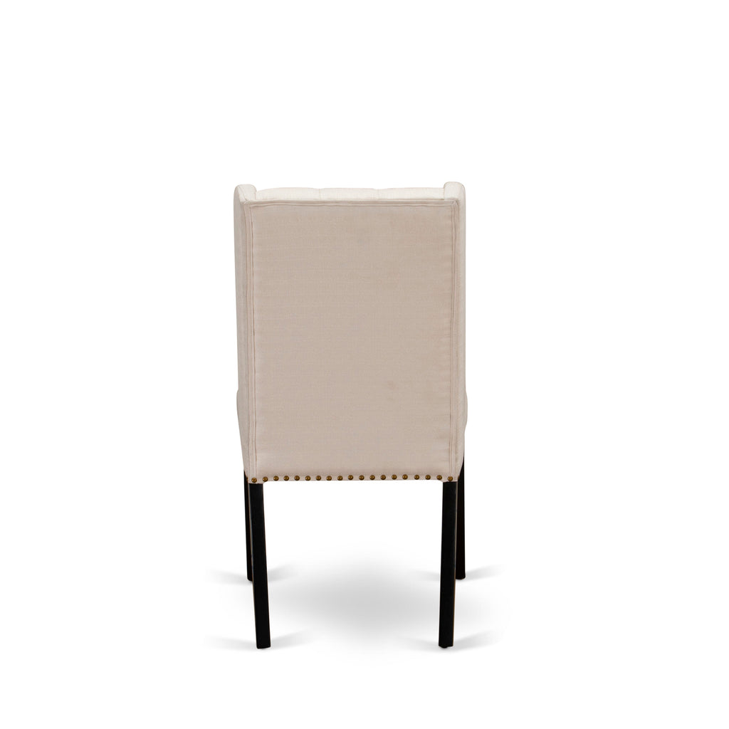 Luxe by East West Furniture LEFO5-SBB-01 - 5-piece kitchen table set includes a dinner table and 4 Cream Linen Fabric dining chairs with Button Tufted Chair Back - Sand Blasting Black.