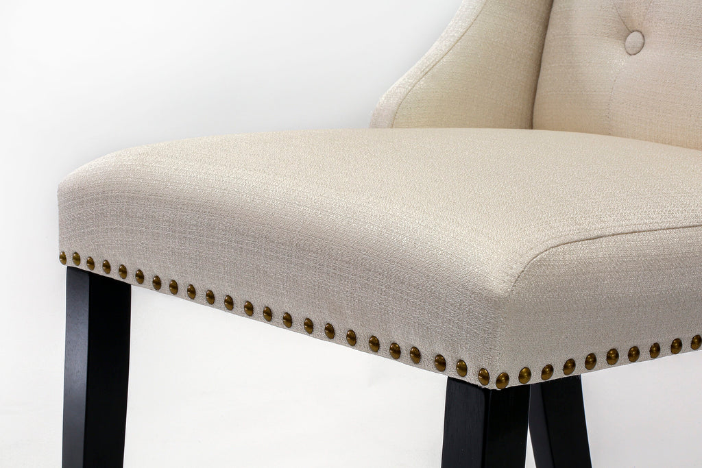 Luxe by East West Furniture LEFO5-SBB-01 - 5-piece kitchen table set includes a dinner table and 4 Cream Linen Fabric dining chairs with Button Tufted Chair Back - Sand Blasting Black.