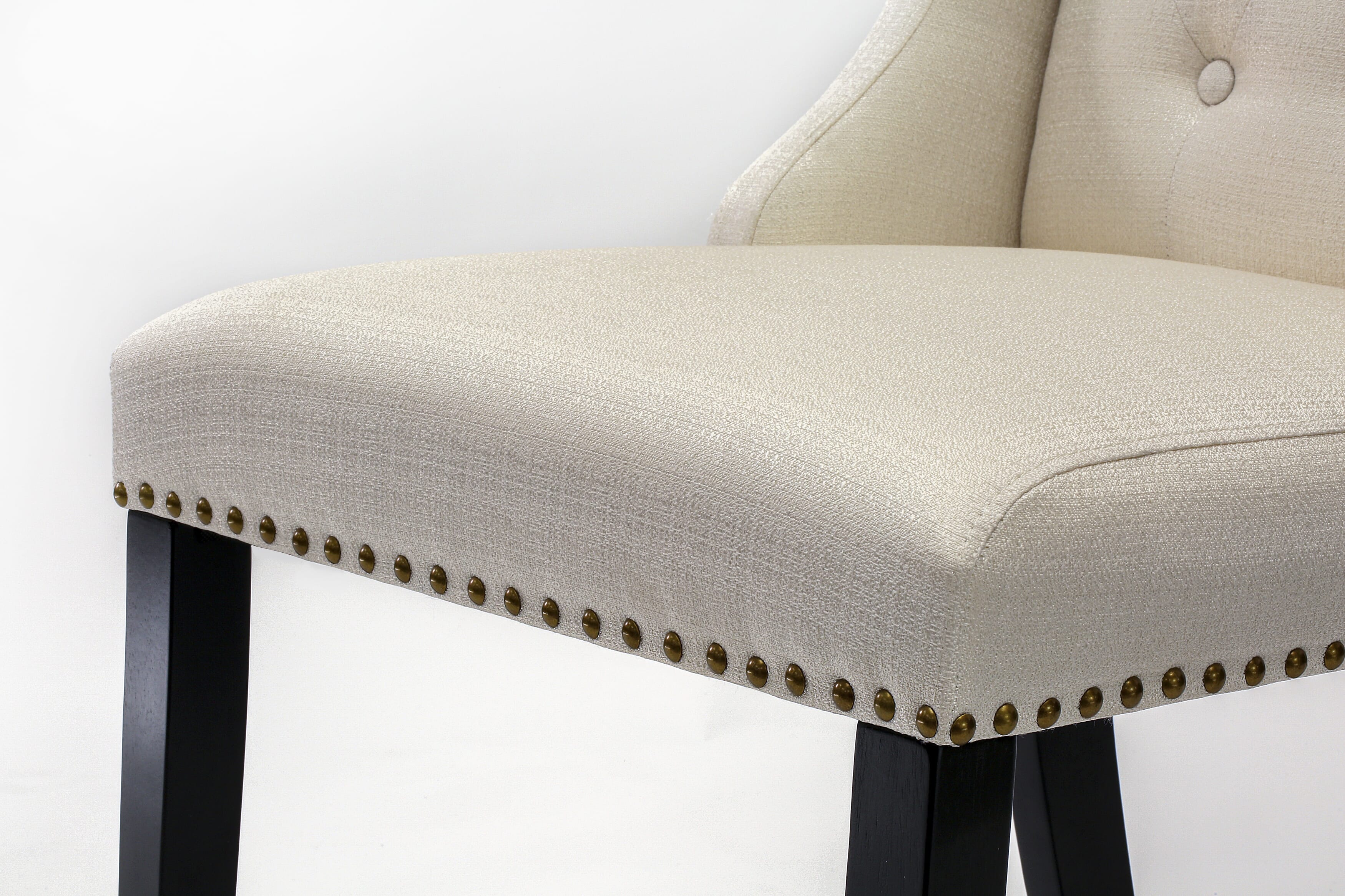 Luxe by East West Furniture NKFO9-SBB-01 - 9-piece dining set includes a dinner table & 8 Cream Linen Fabric dining chairs & black legs with Button Tufted Back - Sand Blasting Black finish.