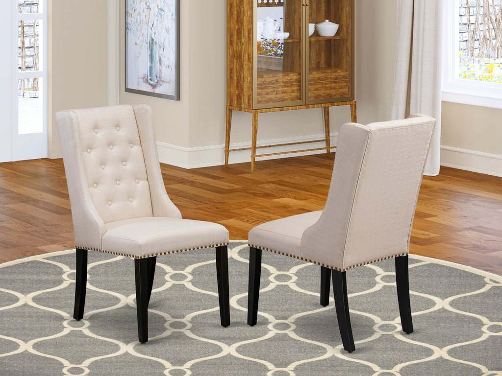 Luxe by East West Furniture LEFO9-SBB-01 - 9-piece dining set includes a rectangular dining table and 8 Cream Linen Fabric dining chairs with Button Tufted Chair Back - Sand Blasting Black.
