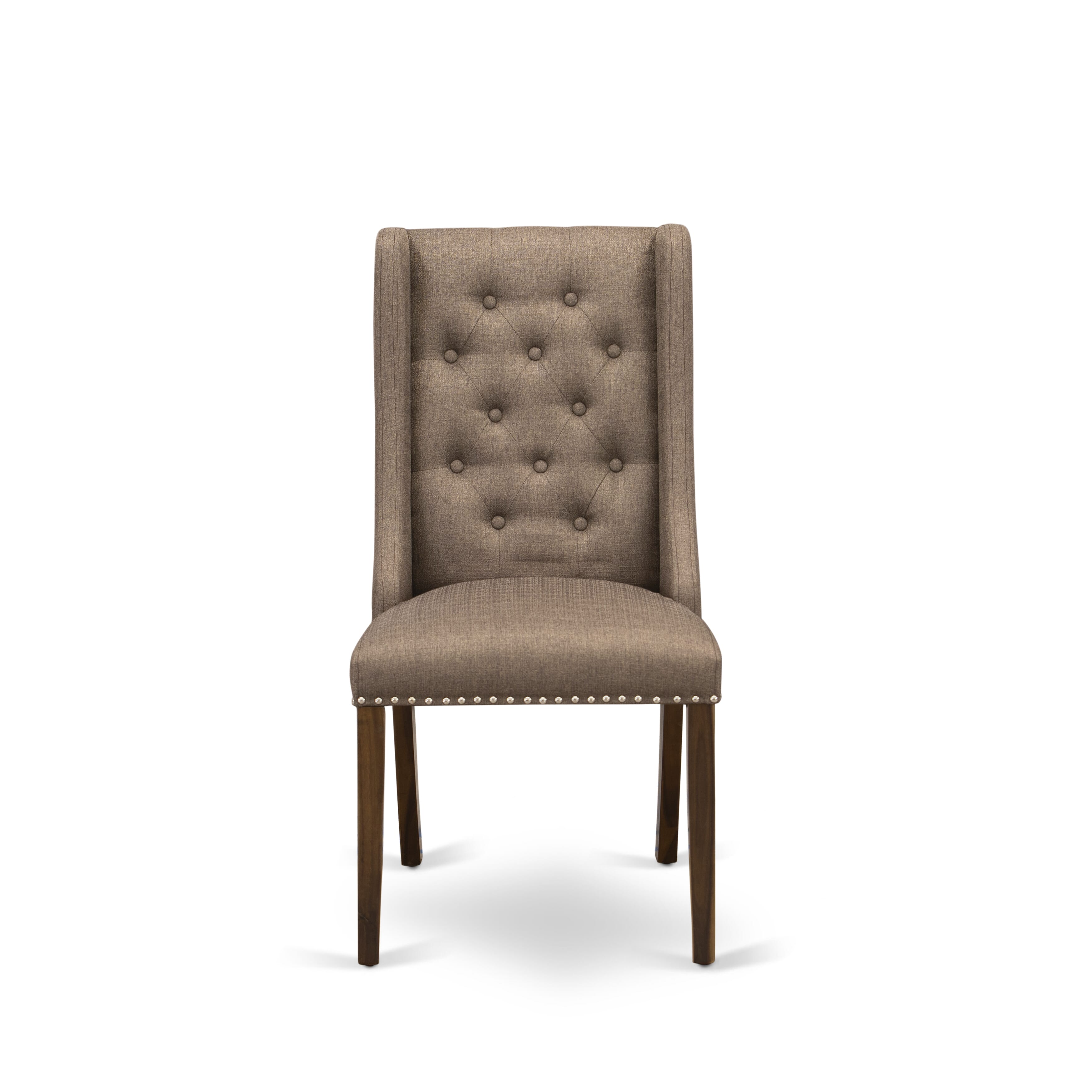 Luxe by East West Furniture - F6FO5-40N-18 - 5-Pc Dining Table Set Includes A Modern Table and 4 Brown Linen Fabric Dining Chairs with Button Tufted Back, Antique Walnut