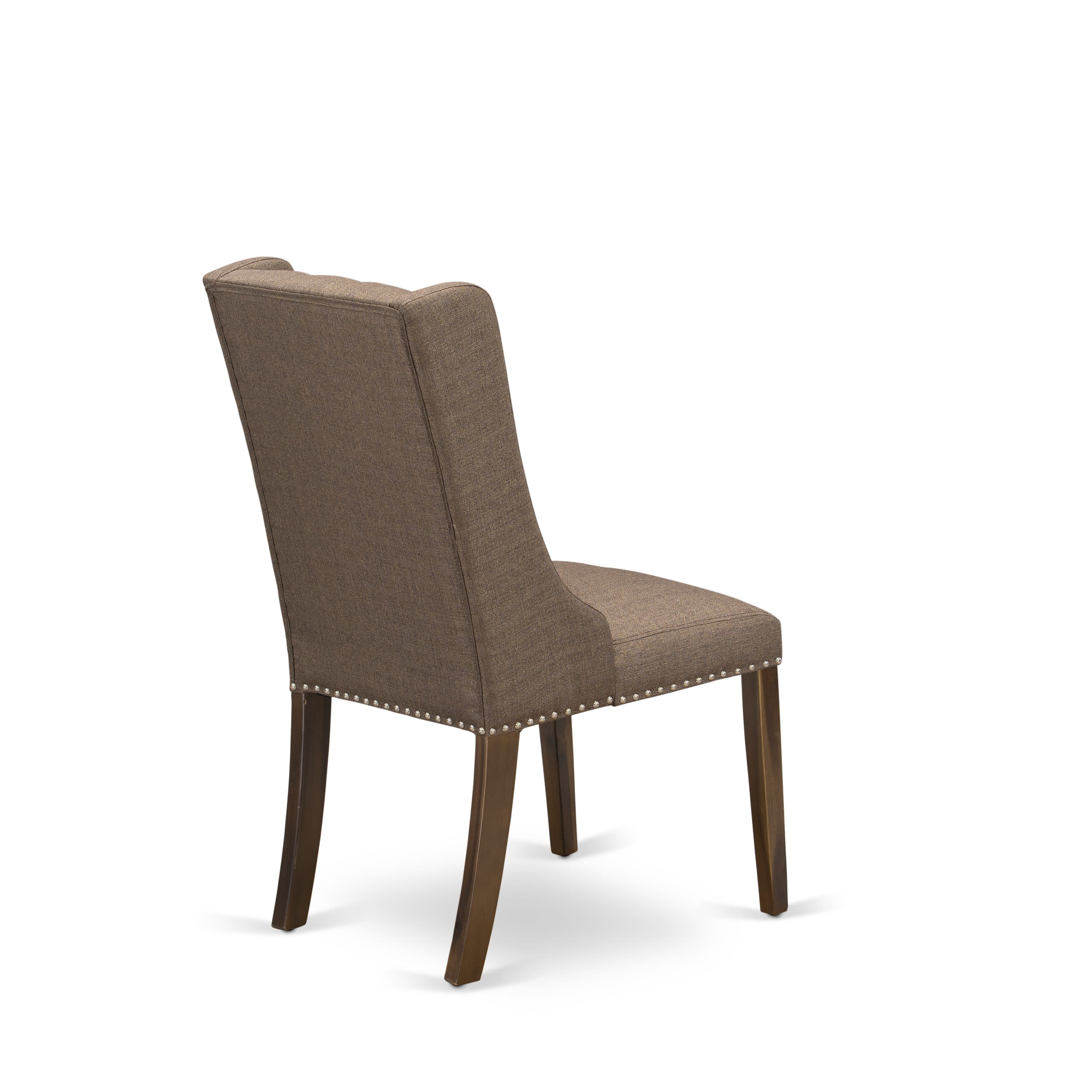 Luxe by East West Furniture - F5FO7-40N-18 - 7-Piece Mid Century Dining Set Consist of A Table and 6 Brown Linen Fabric Parson Chairs with Button Tufted Back, Antique Walnut