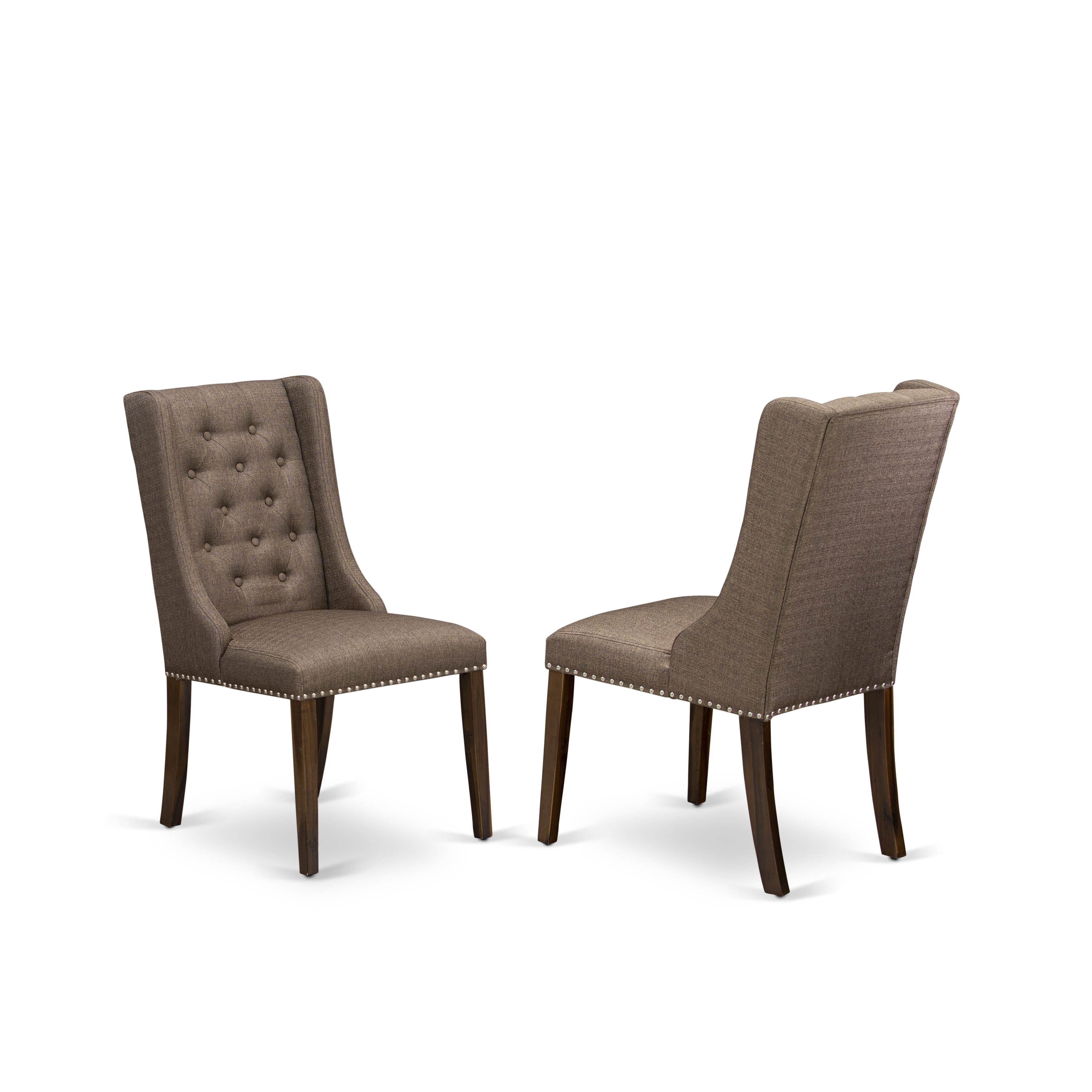 Luxe by East West Furniture - F2FO7-50N-18 - 7-Piece Mid Century Dining Set Contains A Dining Table and 6 Brown Linen Fabric Chairs with Button Tufted Back, Antique Walnut