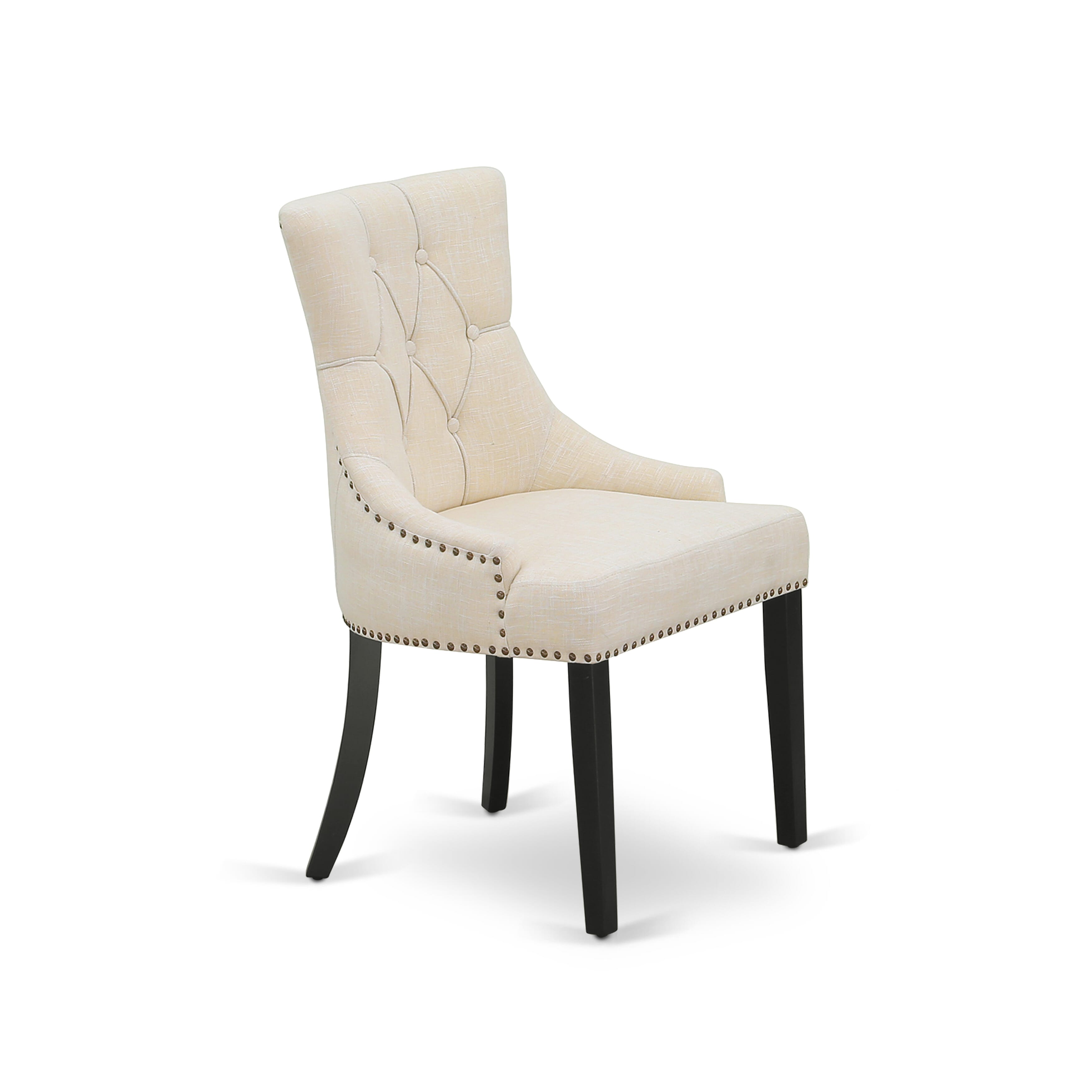 Luxe by East West Furniture 48FR5-109-02 5-Piece dining table set includes a pedestal dining table and 4 Button Tufted Parsons chairs with Light Beige Linen Fabric, Black finish.