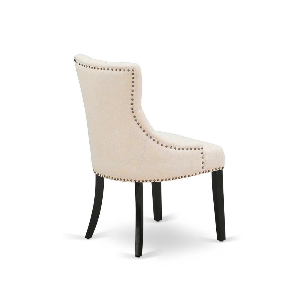 Luxe by East West Furniture LEFR7-SBB-02 - 7-piece dining set consists of a wooden table and 6 Light Beige Linen Fabric dining chairs & black legs with Button Tufted Back - Sand Blasting Black finish.