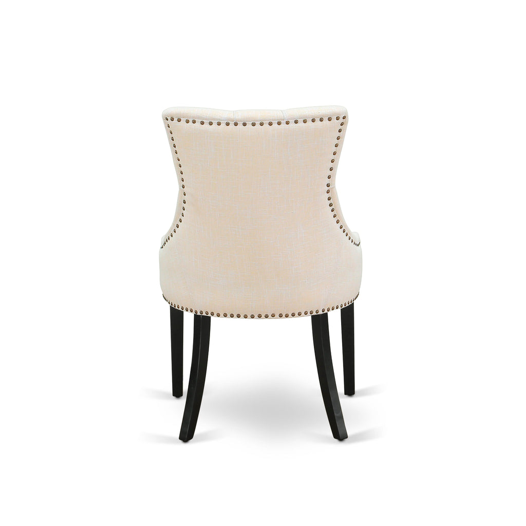 Luxe by East West Furniture LEFR7-SBB-02 - 7-piece dining set consists of a wooden table and 6 Light Beige Linen Fabric dining chairs & black legs with Button Tufted Back - Sand Blasting Black finish.