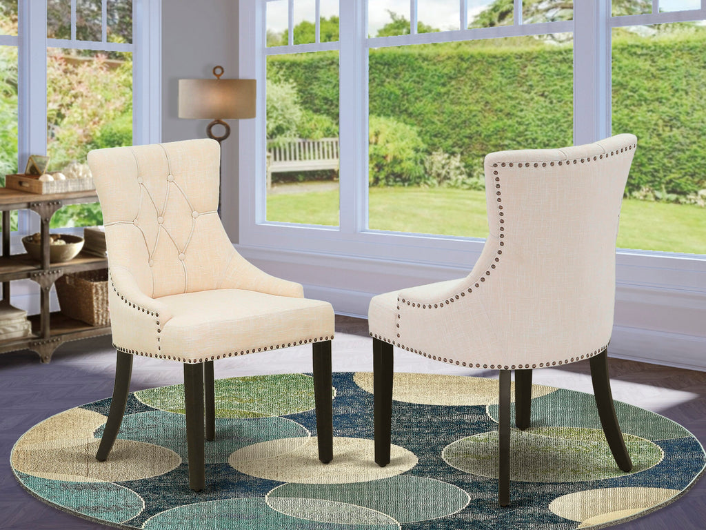 Luxe by East West Furniture LEFR5-SBB-02 - 5-piece kitchen set includes a kitchen table and 4 Light Beige Linen Fabric parson chairs & black legs with Button Tufted Back - Sand Blasting Black finish.