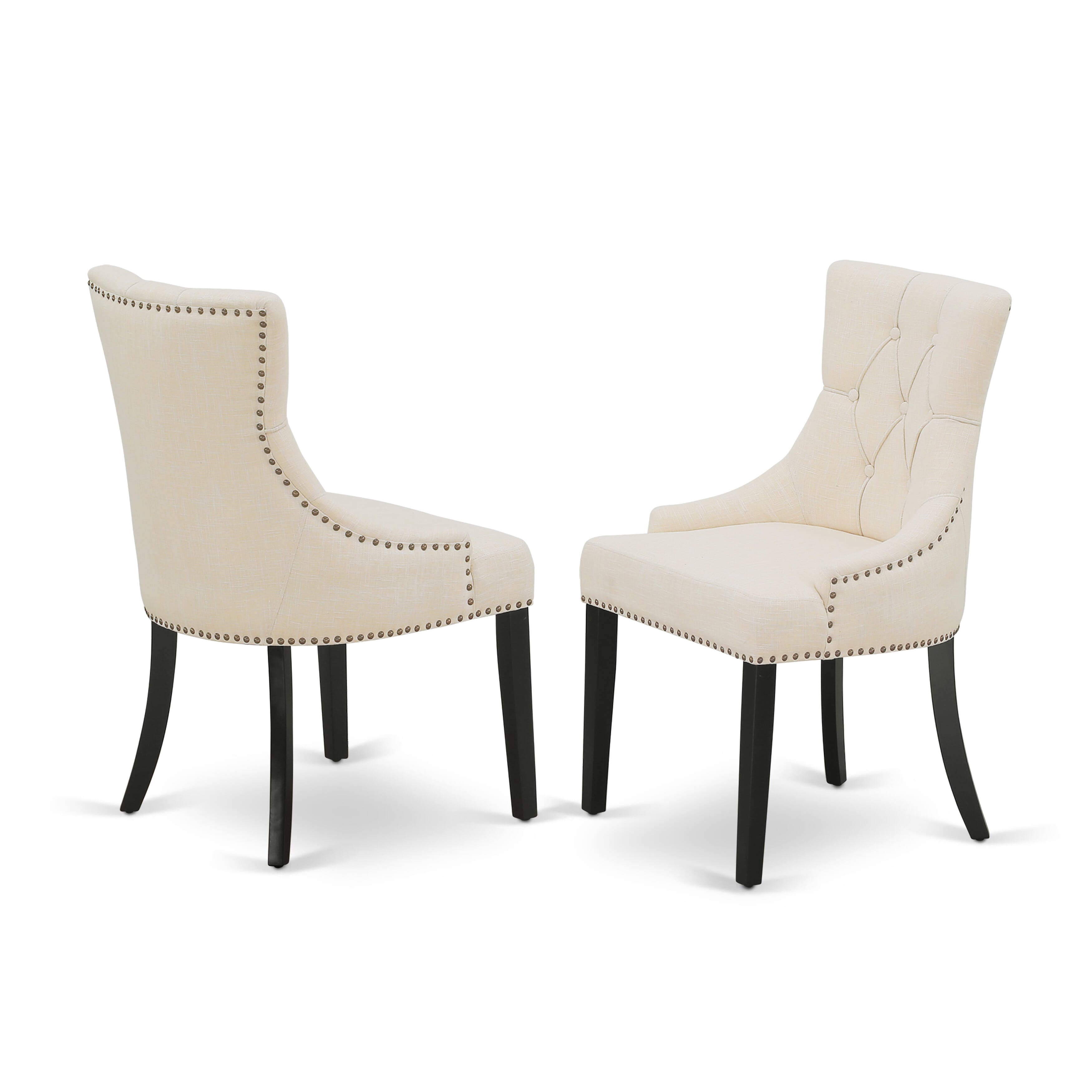 Luxe by East West Furniture 48FR5-109-02 5-Piece dining table set includes a pedestal dining table and 4 Button Tufted Parsons chairs with Light Beige Linen Fabric, Black finish.