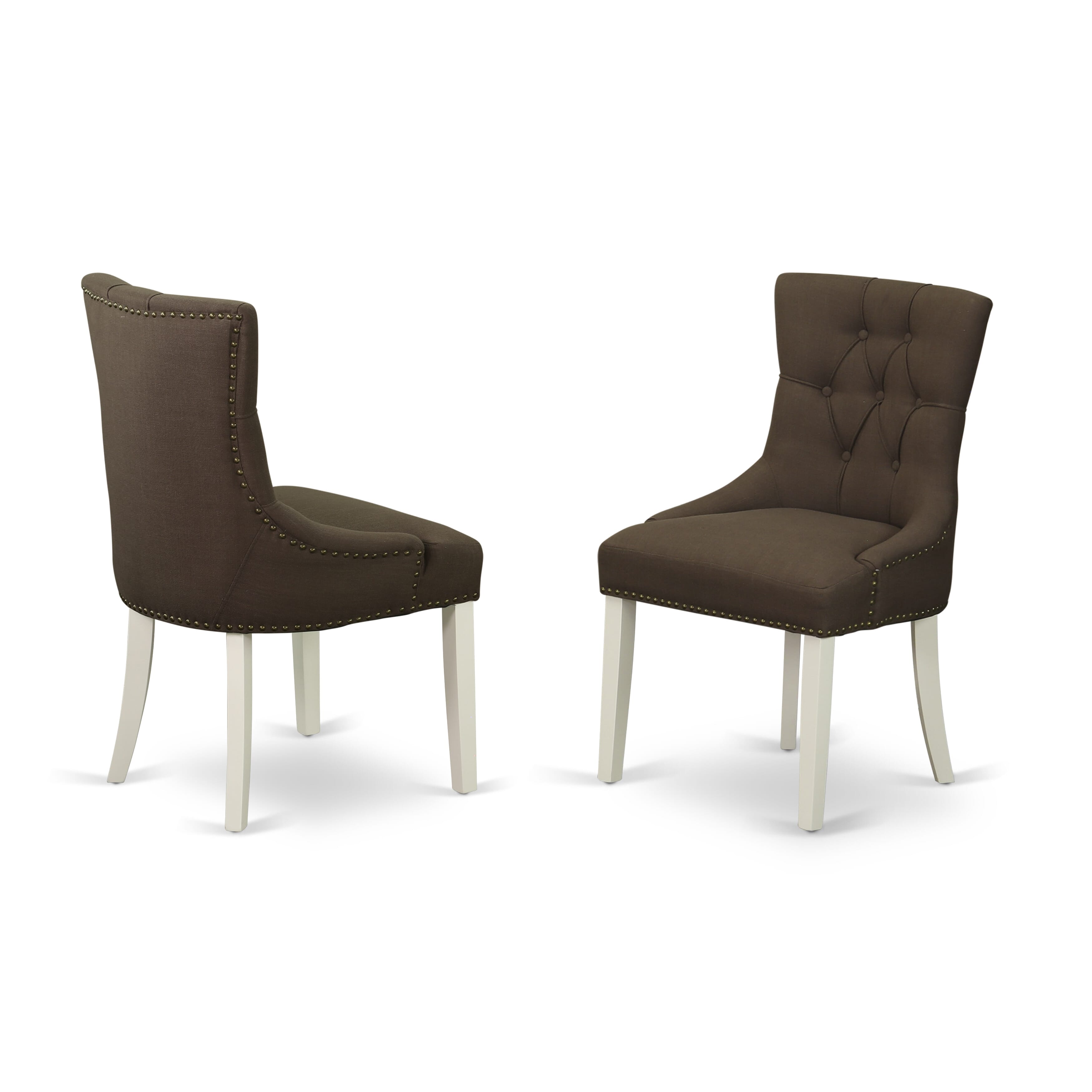 FRP2B19 Friona parson Chair with Linen White Finish Leg and Linen fabric-Chocolate Color - Set of 2