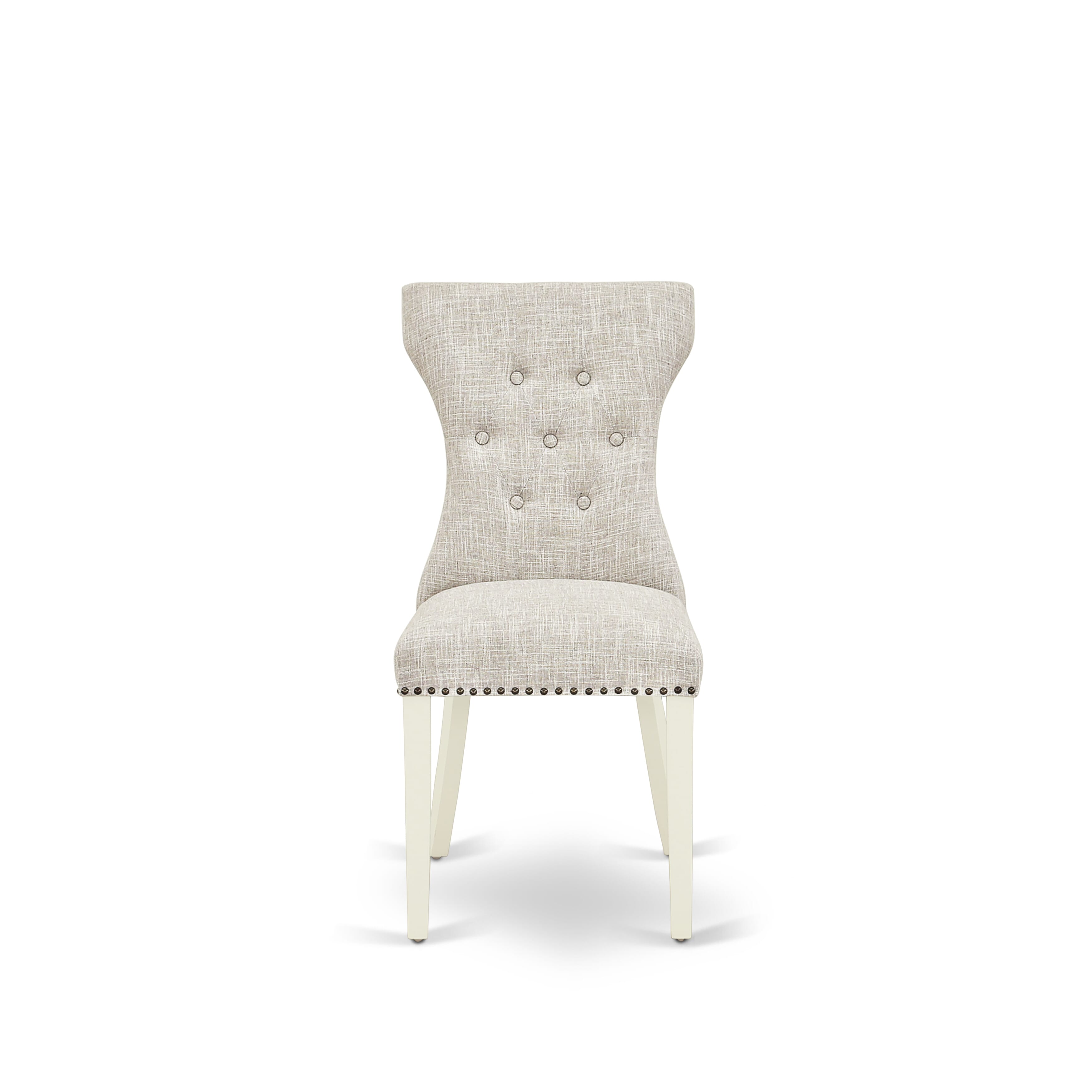East West Furniture V026GA235-5 5-PcIncluded 4 kitchen chairs Upholstered Nails Head Seat and High Button Tufted Chair Back and Rectangular Dining Table with linen white Kitchen Dining Table top (linen white Finish)
