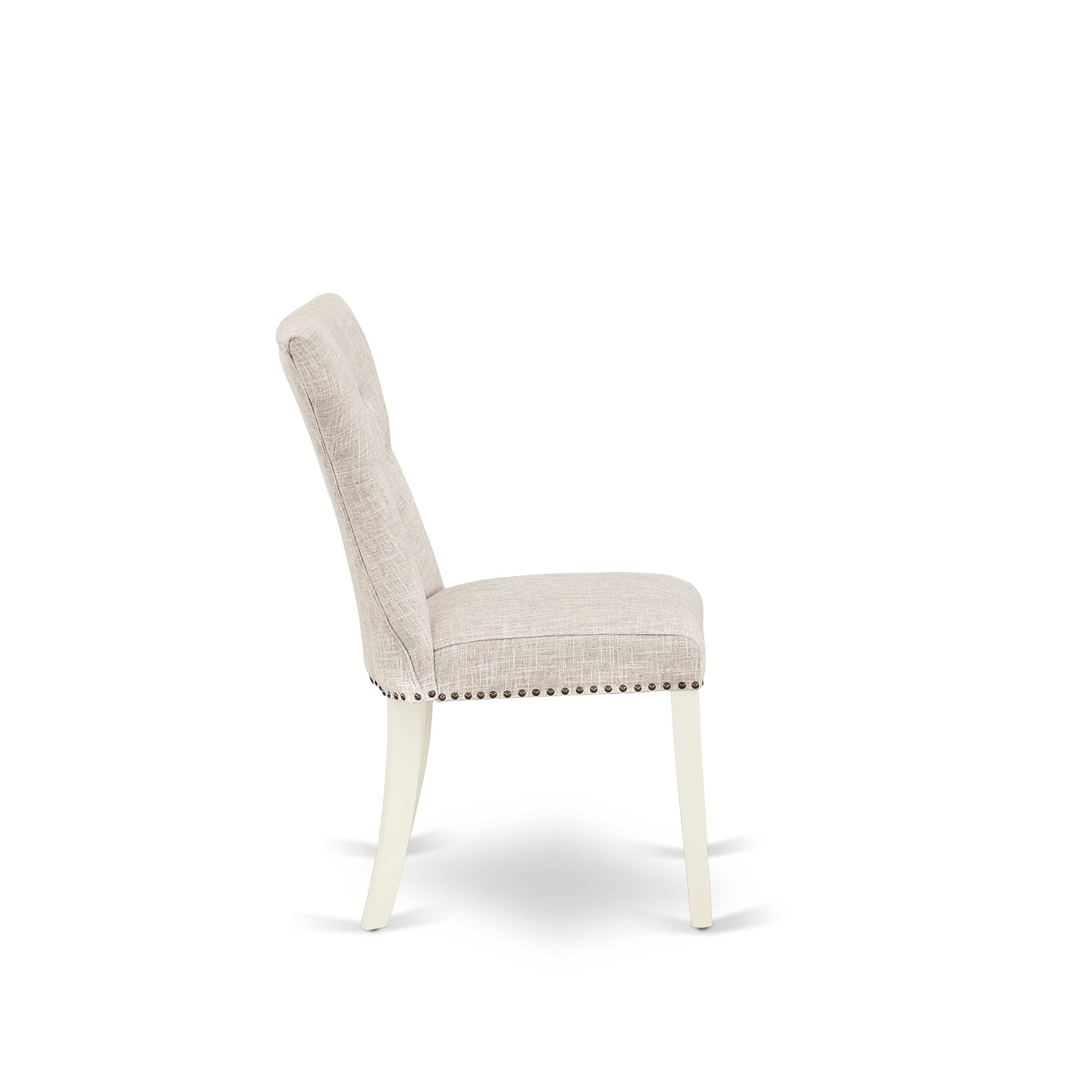 Juego de comedor de 5 piezas East West Furniture V027GA235-5. Incluye una mesa de comedor rectangular con patas en V y 4 sillas Parson tapizadas en tela de lino y piel de venado.