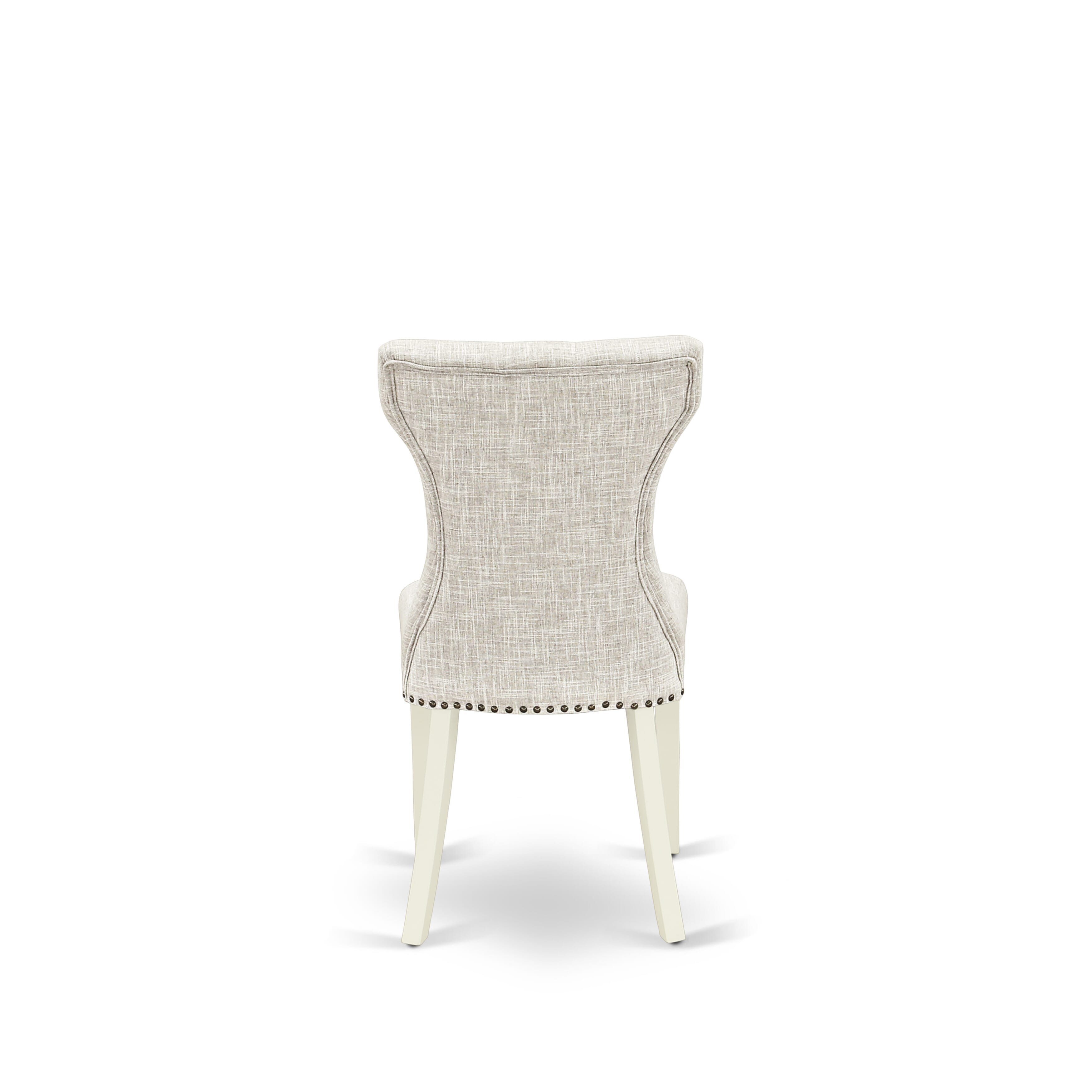 East West Furniture V026GA235-7 7-Pc dining room table set a wonderful linen white small table top and 6 Beautiful Kitchen Parson Chair with Nail heads and Button Tufted, linen white Finish