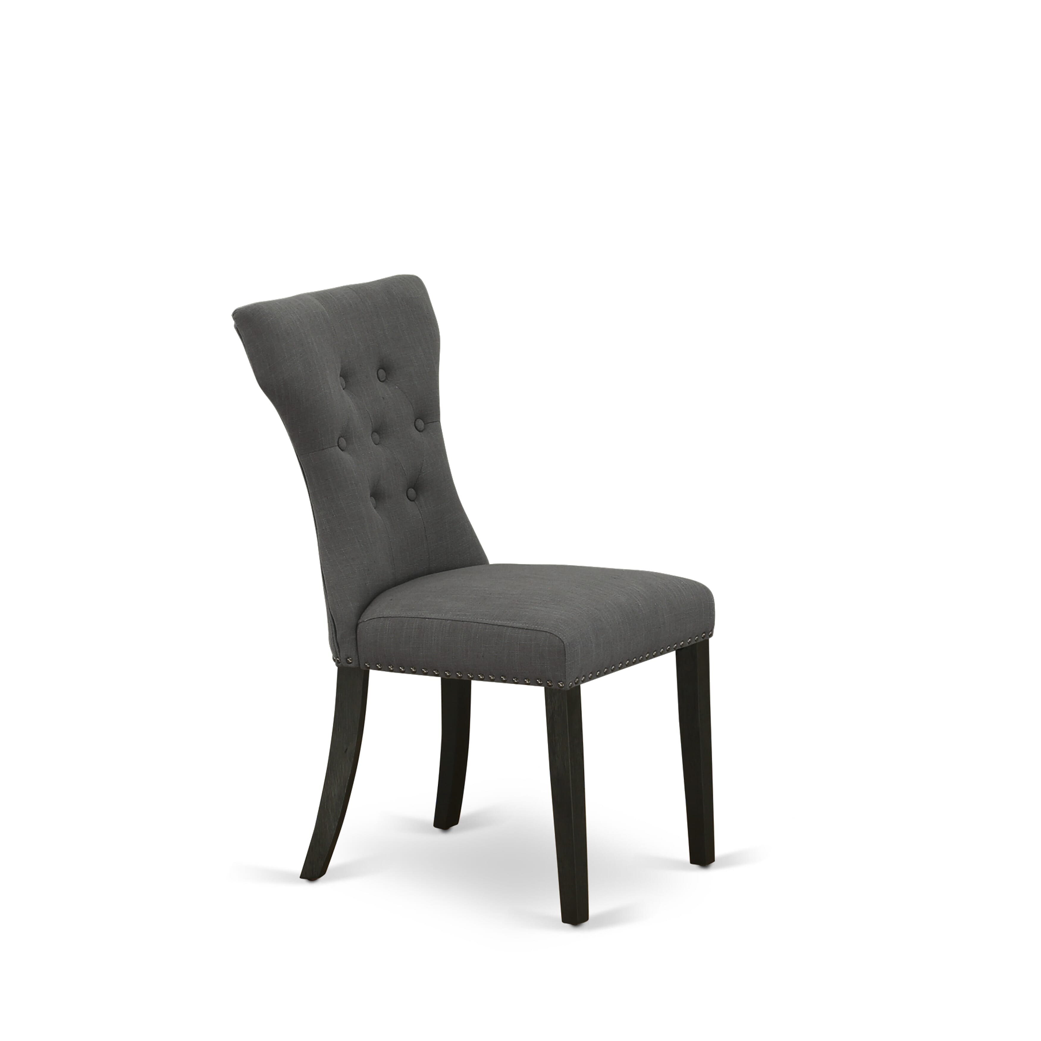 East West Furniture X627GA650-6 6-Pc Dinette Set-Dark Gotham Grey Linen Fabric Seat and Button Tufted Chair Back Kitchen chairs, A Rectangular Bench and Rectangular top Dining Table with Wood Legs - linen white and Wire Brushed Black Finish