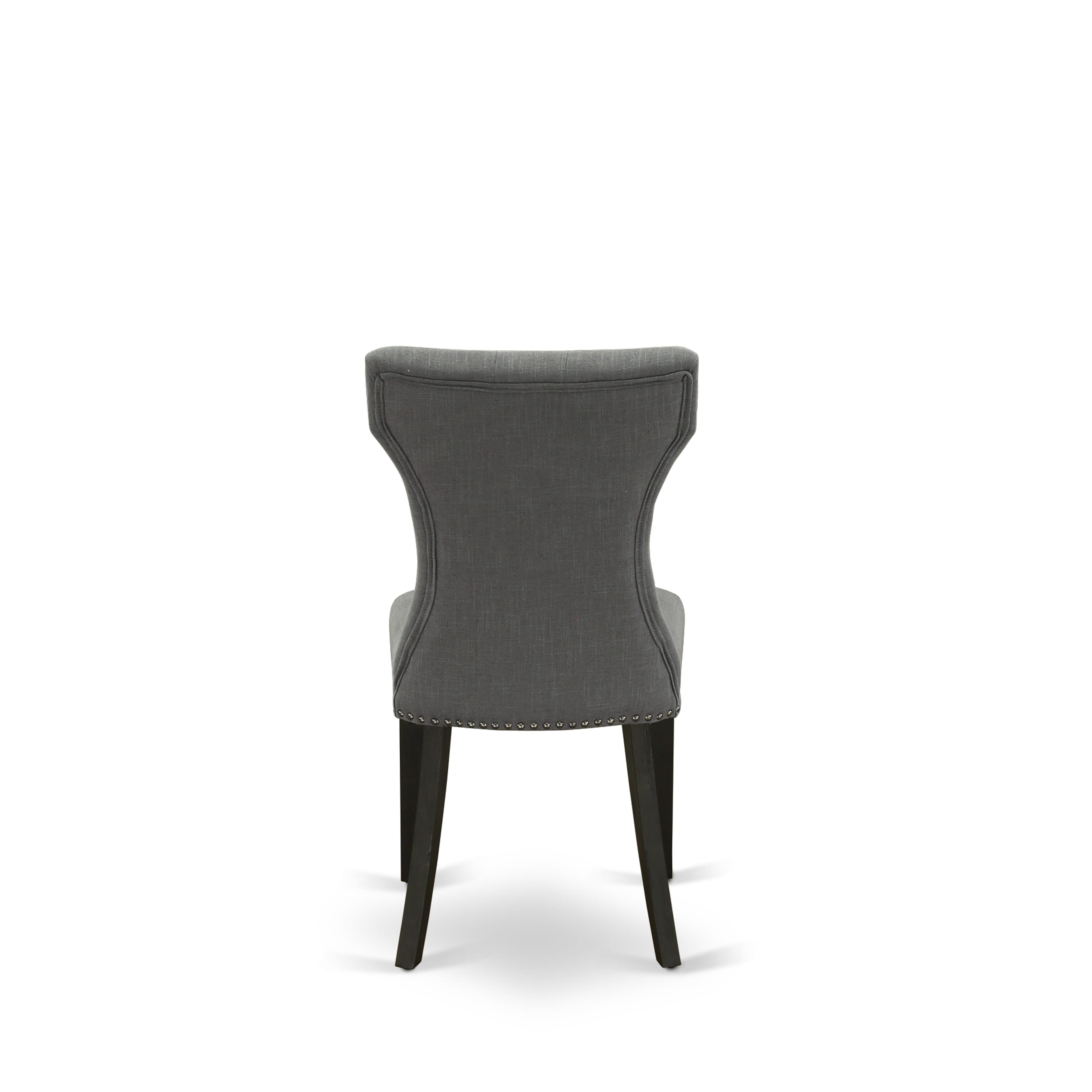 East West Furniture X627GA650-6 6-Pc Dinette Set-Dark Gotham Grey Linen Fabric Seat and Button Tufted Chair Back Kitchen chairs, A Rectangular Bench and Rectangular top Dining Table with Wood Legs - linen white and Wire Brushed Black Finish