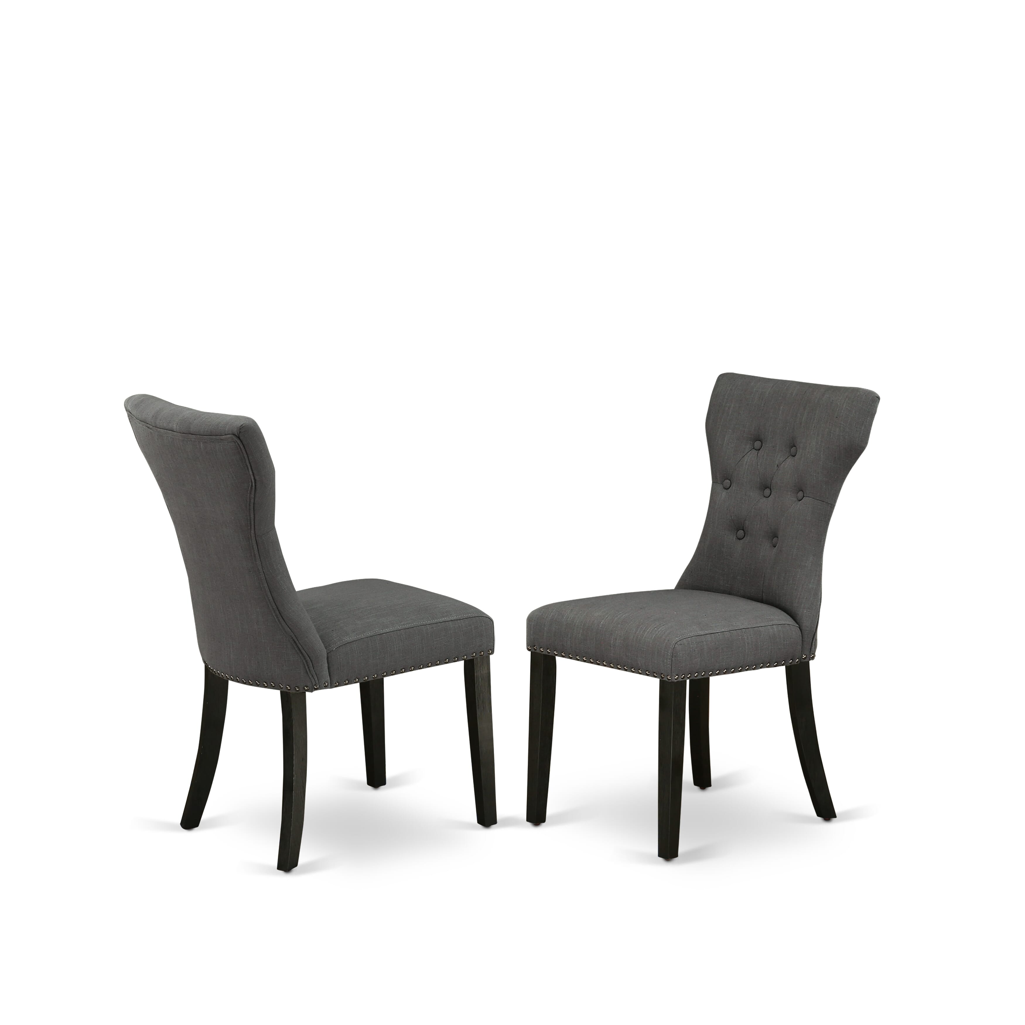 East West Furniture X676GA650-6 6-Pc Table Dining Set-Dark Gotham Grey Linen Fabric Seat and Button Tufted Chair Back Parson dining room chairs