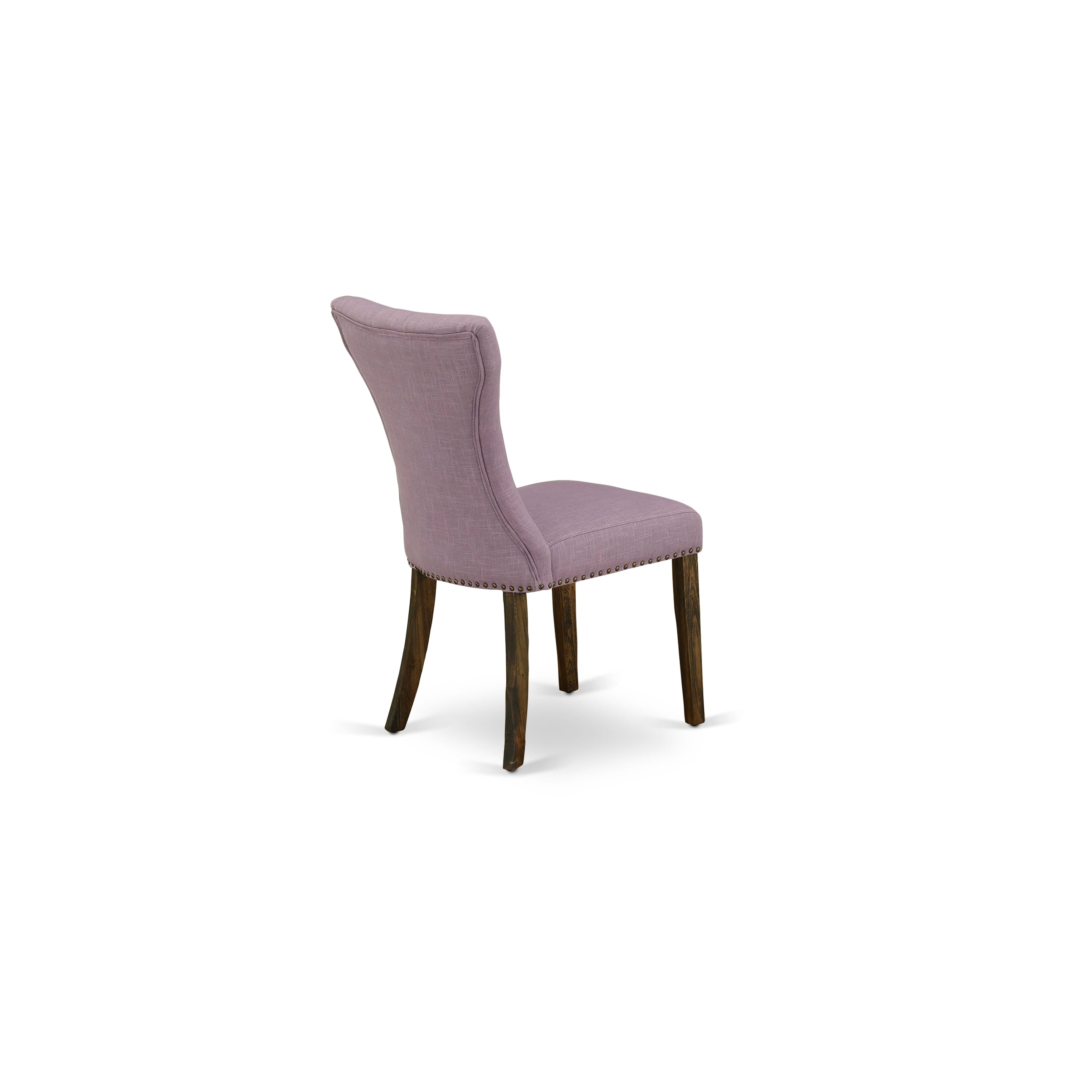 East West Furniture 6-Pc Dining Room Table Set- 4 Dining Padded Chairs with Dahlia Linen Fabric Seat and Button Tufted Chair Back - Rectangular top & wooden cross legs Kitchen Table and Indoor Bench - linen white and Distressed Jacobean Finish