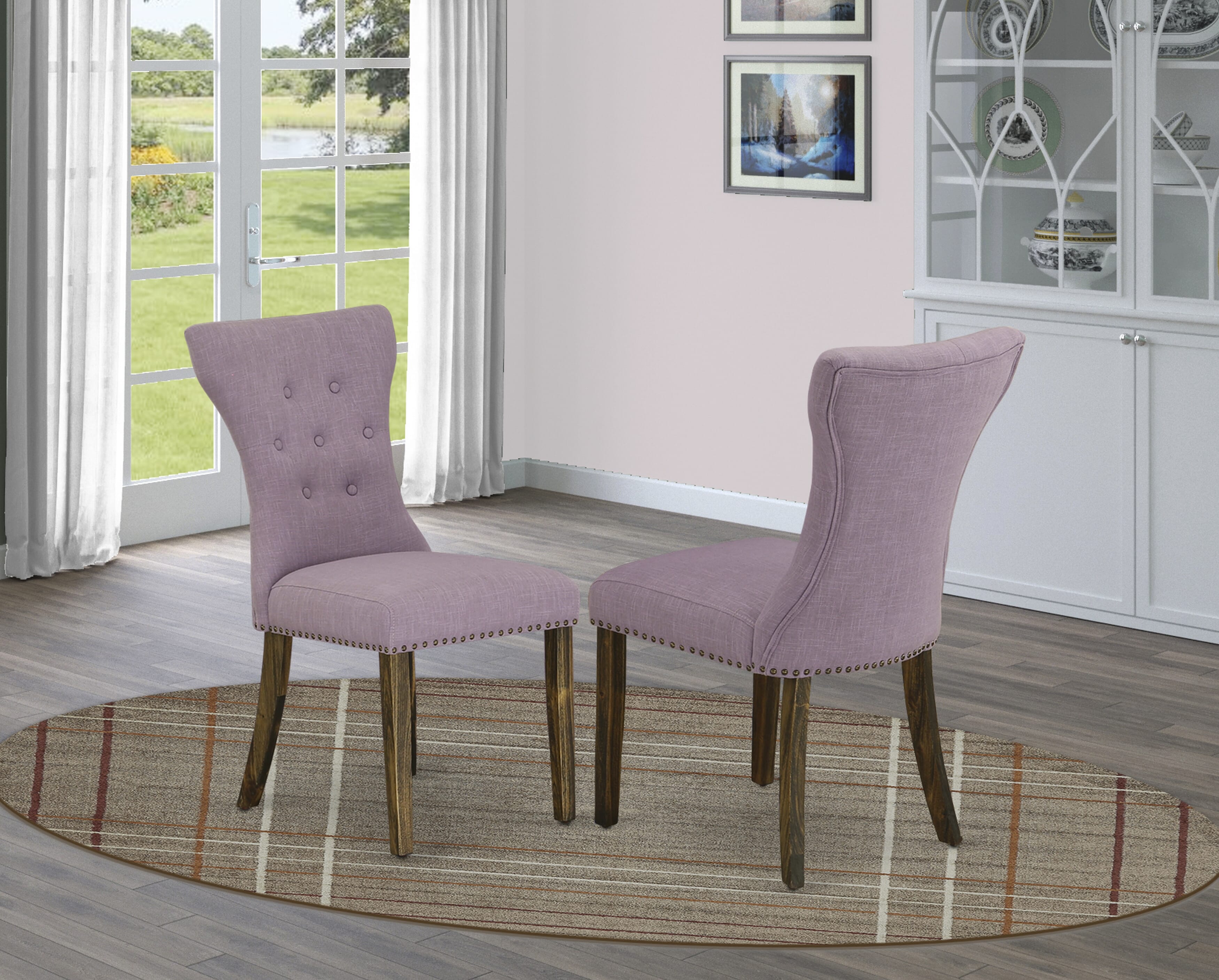 East West Furniture X726GA740-6 6-Piece Kitchen Dining Set- 4 Dahlia Linen Fabric Dining Chair with Button Tufted Back - A Dining Table and 1 Dining Bench (linen white Finish)