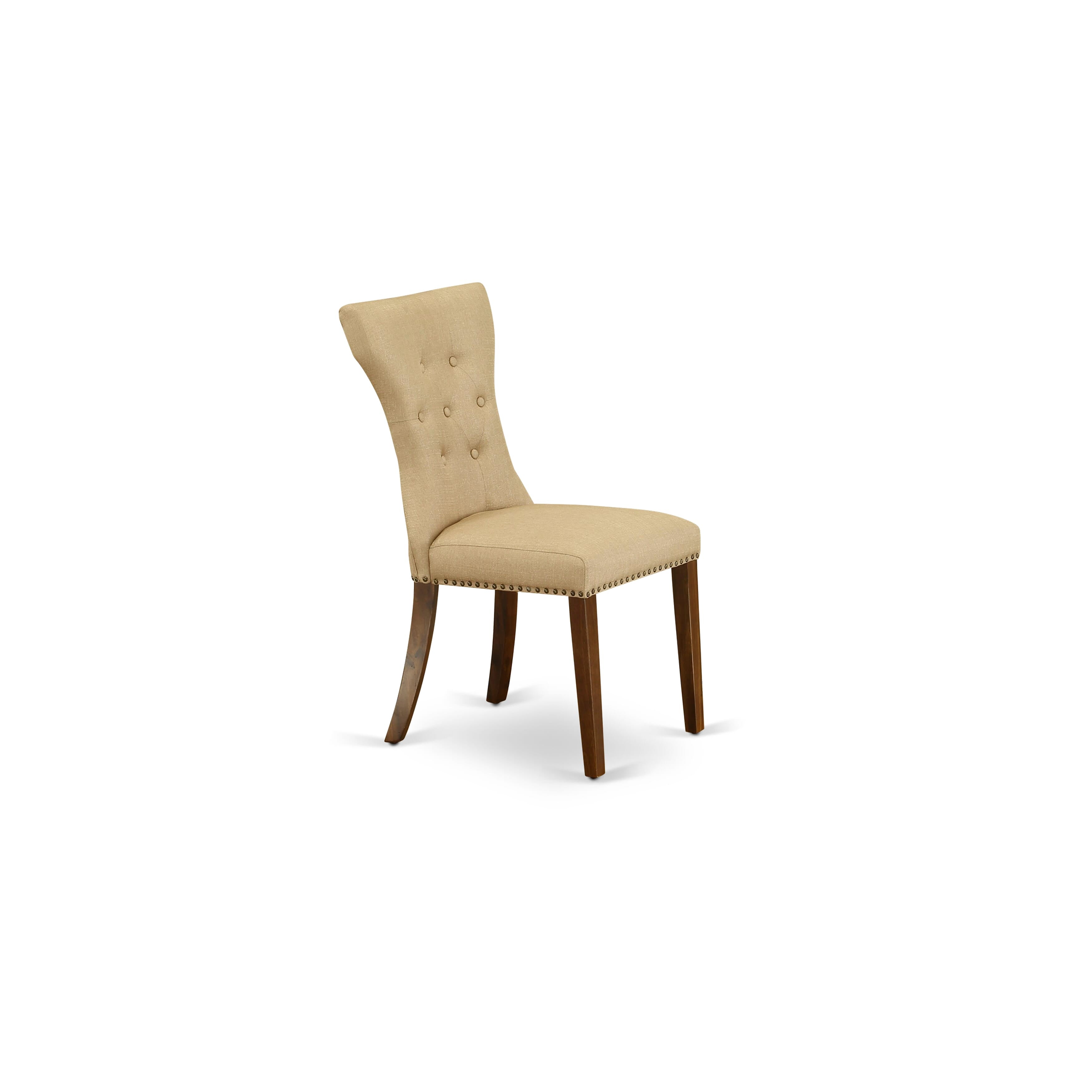 X02GA-208-03 -5 Pieces Extendable Dining Set Includes a Rectangle Xtenczar Table, 2 Brown Linen Fabric Dining Chairs and 2 Modern Benches, Antique Walnut