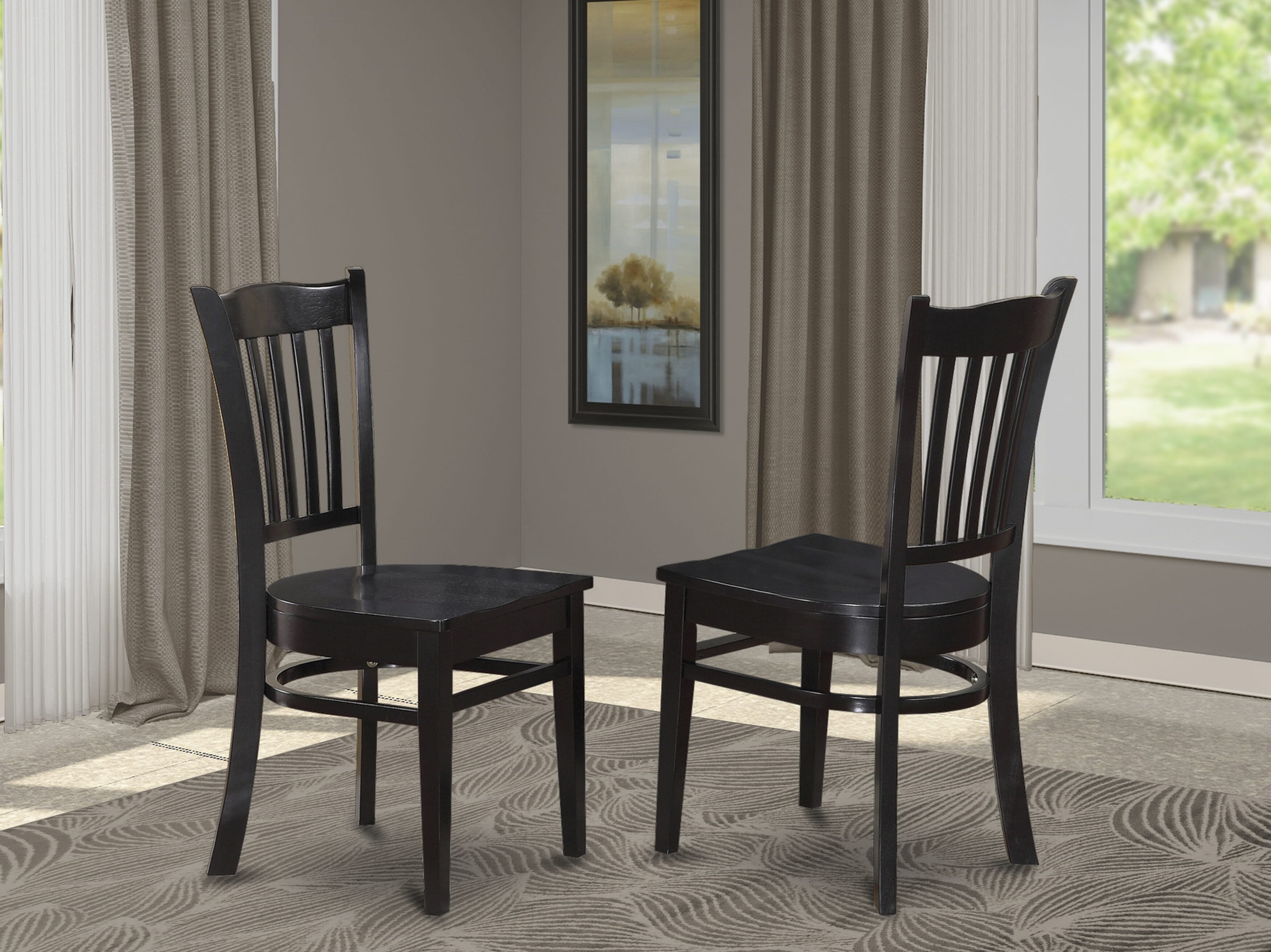 Luxe by East West Furniture 48GR3-109-W 3-Piece Dining Set Consists a round pedestal table and 2 Slatted Back kitchen chairs, Black finish.
