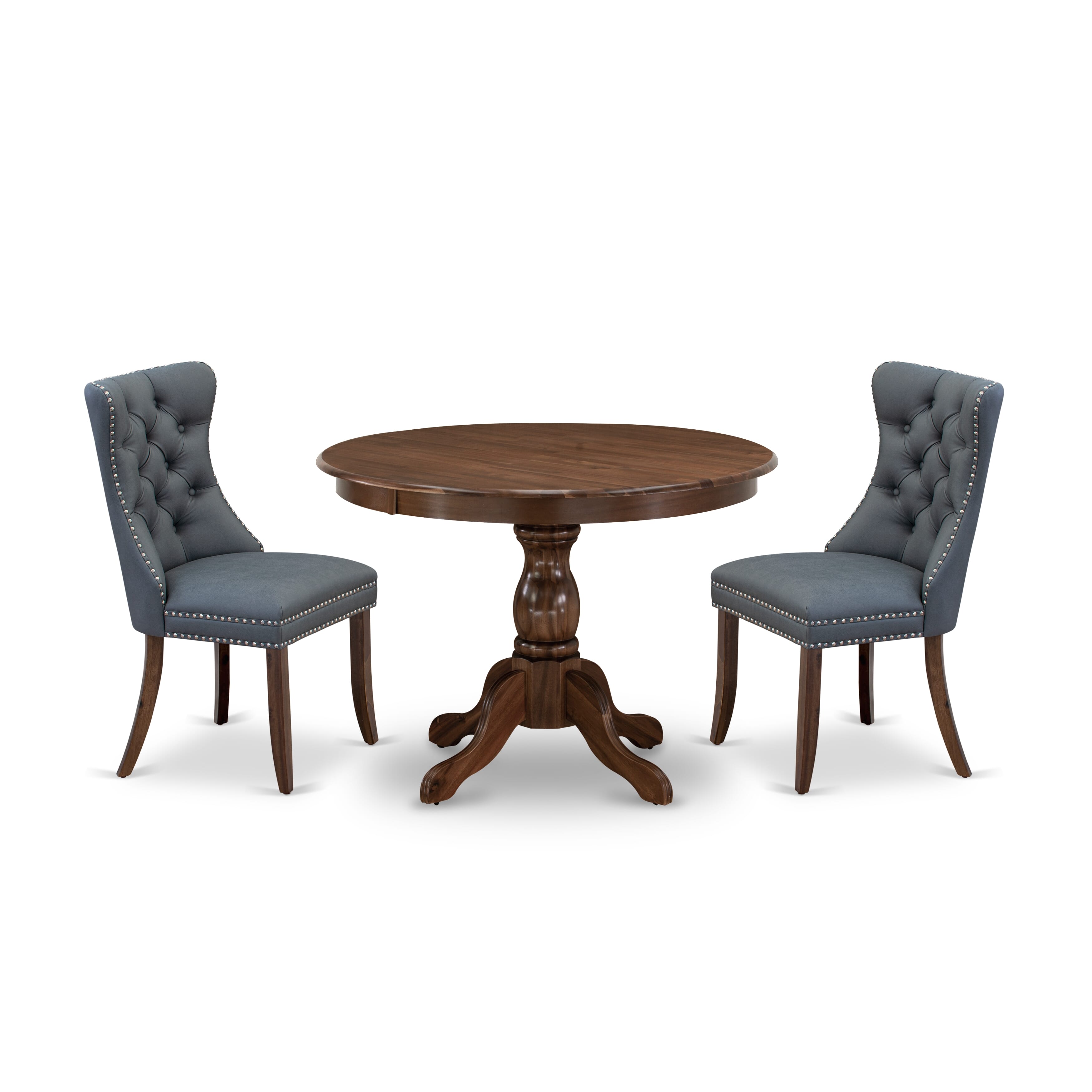 East West Furniture HBDA3-AWA-13 3 Piece Kitchen Table Set for Small SpacesIncludes a Round Dining Room Table and 2 Parson Chairs, 42x42 Inch, Antique Walnut