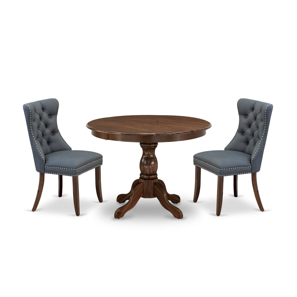 East West Furniture HBDA3-AWA-13 3 Piece Kitchen Table Set for Small SpacesIncludes a Round Dining Room Table and 2 Parson Chairs, 42x42 Inch, Antique Walnut