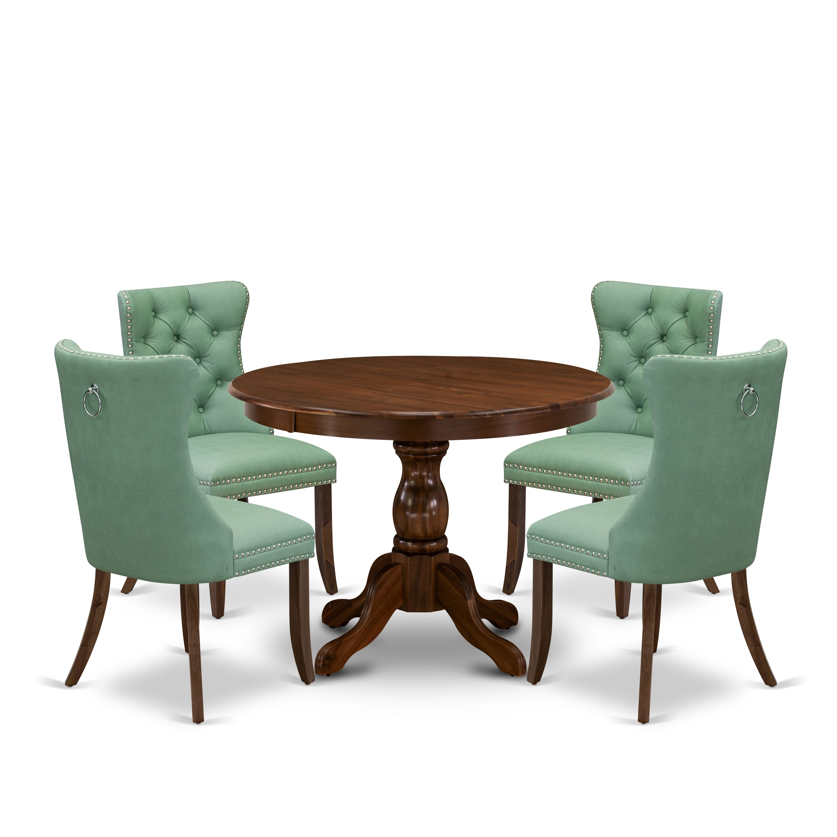 East West Furniture HBDA5-AWA-22 5 Piece Kitchen Table & Chairs Set Includes a Round Modern Dining Table and 4 Upholstered Parson Chairs, 42x42 Inch, Antique Walnut