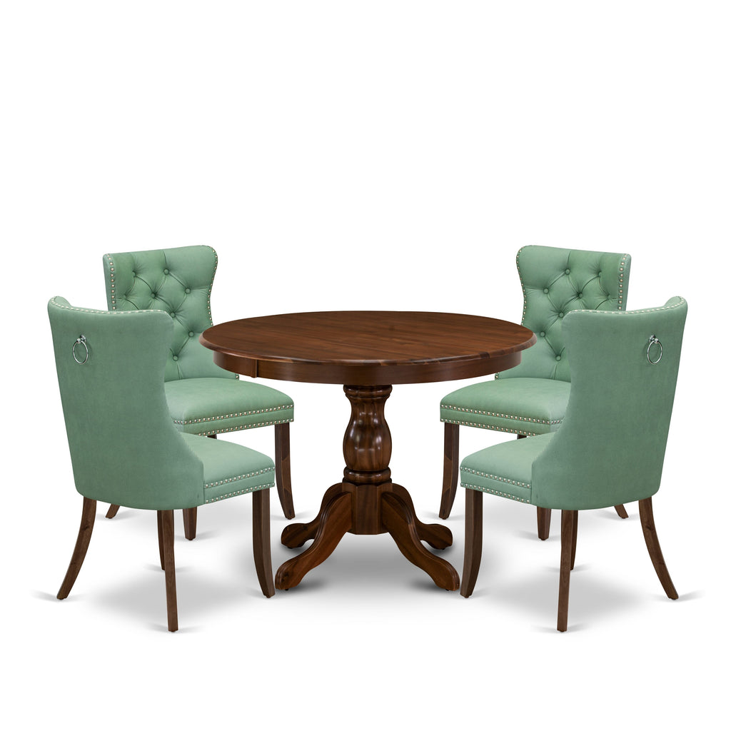 East West Furniture HBDA5-AWA-22 5 Piece Kitchen Table & Chairs Set Includes a Round Modern Dining Table and 4 Upholstered Parson Chairs, 42x42 Inch, Antique Walnut
