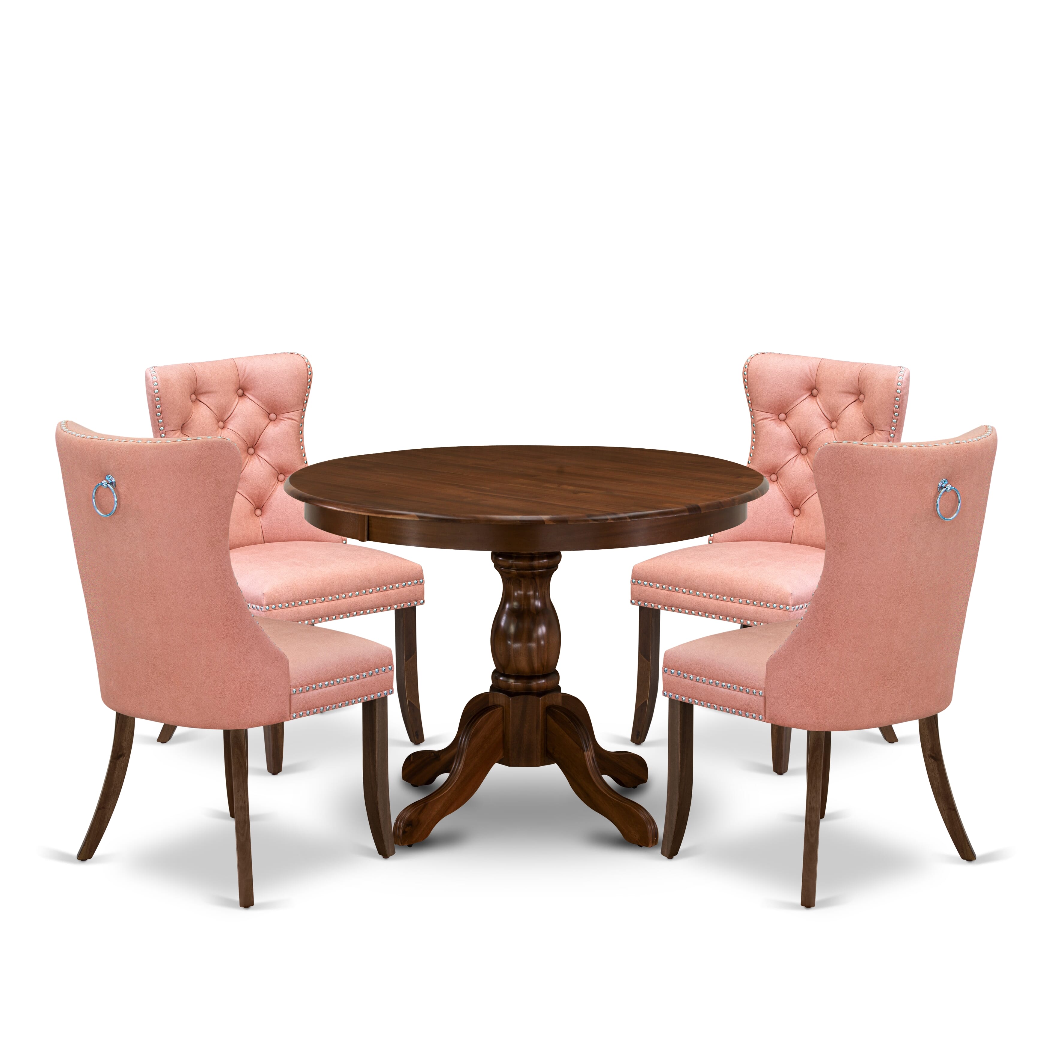 East West Furniture HBDA5-AWA-23 5 Piece Dining Room Furniture Set Consists of a Round Solid Wood Table and 4 Upholstered Parson Chairs, 42x42 Inch, Antique Walnut