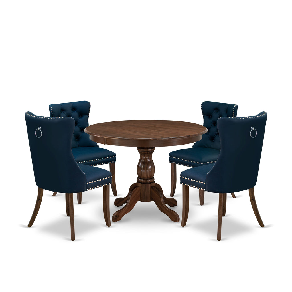 East West Furniture HBDA5-AWA-29 5 Piece Modern Dining Table Set Consists of a Round Kitchen Room Table and 4 Padded Chairs, 42x42 Inch, Antique Walnut