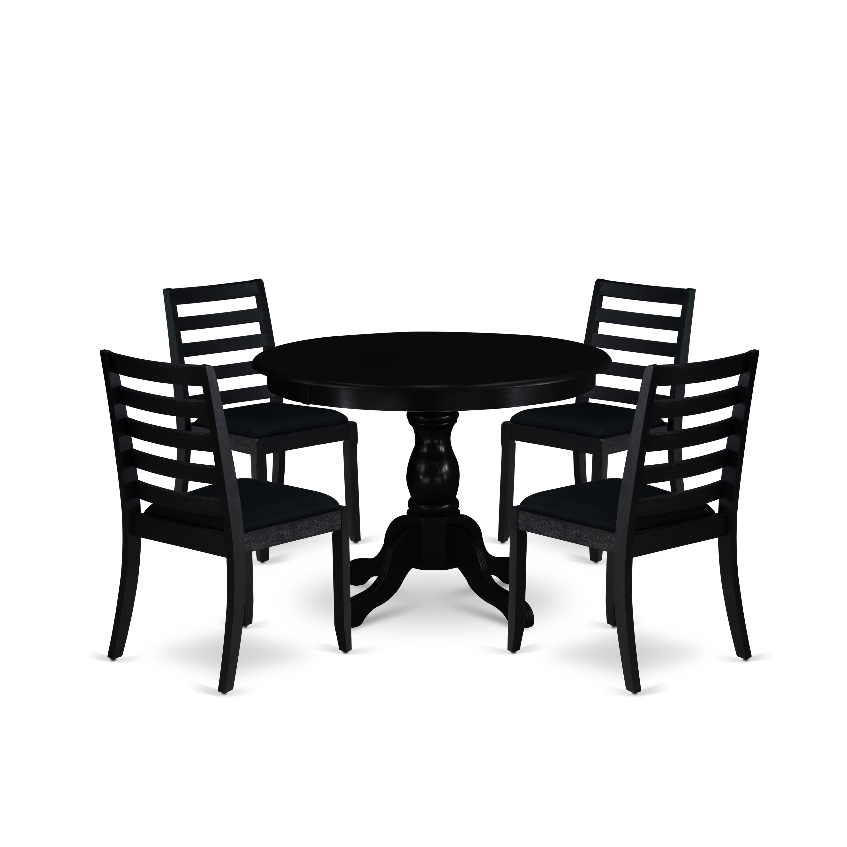 East West Furniture HBX15-ABK-24 -5 Piece Dining Set Includes a Round Table & 4 Stackable Linen Fabric Chairs, Wire Brushed Black
