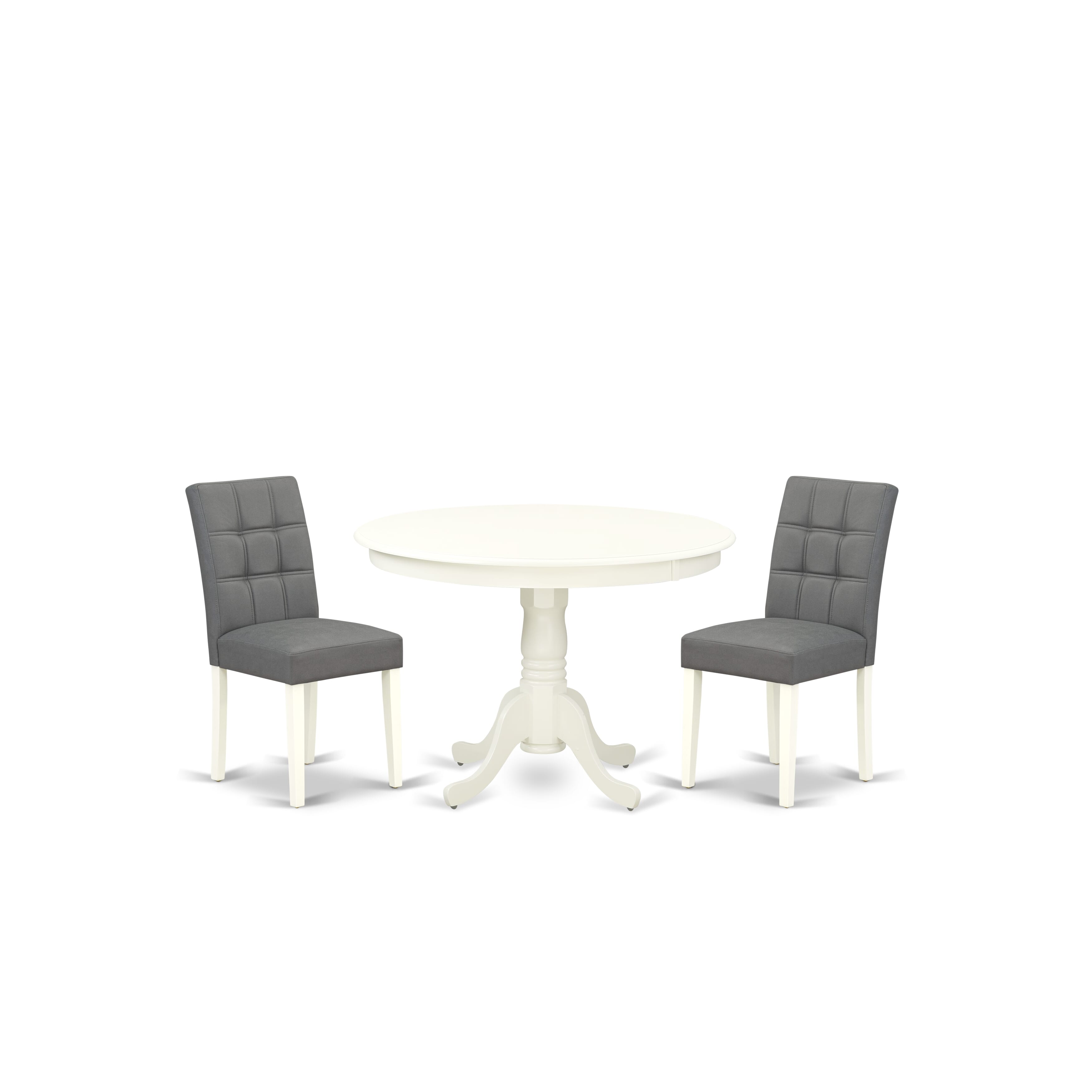 East West Furniture HLAS3-LWH-41 3 Piece Dinner Table Set consists A Modern Table and 2 Platinum Gray Faux Leather Kitchen Chairs with Stylish Back- Linen White Finish