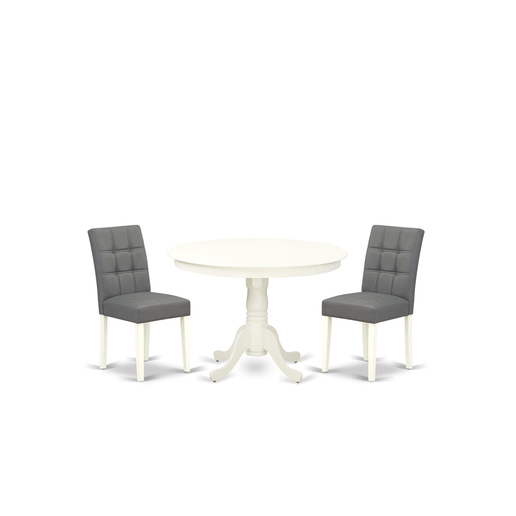 East West Furniture HLAS3-LWH-41 3 Piece Dinner Table Set consists A Modern Table and 2 Platinum Gray Faux Leather Kitchen Chairs with Stylish Back- Linen White Finish