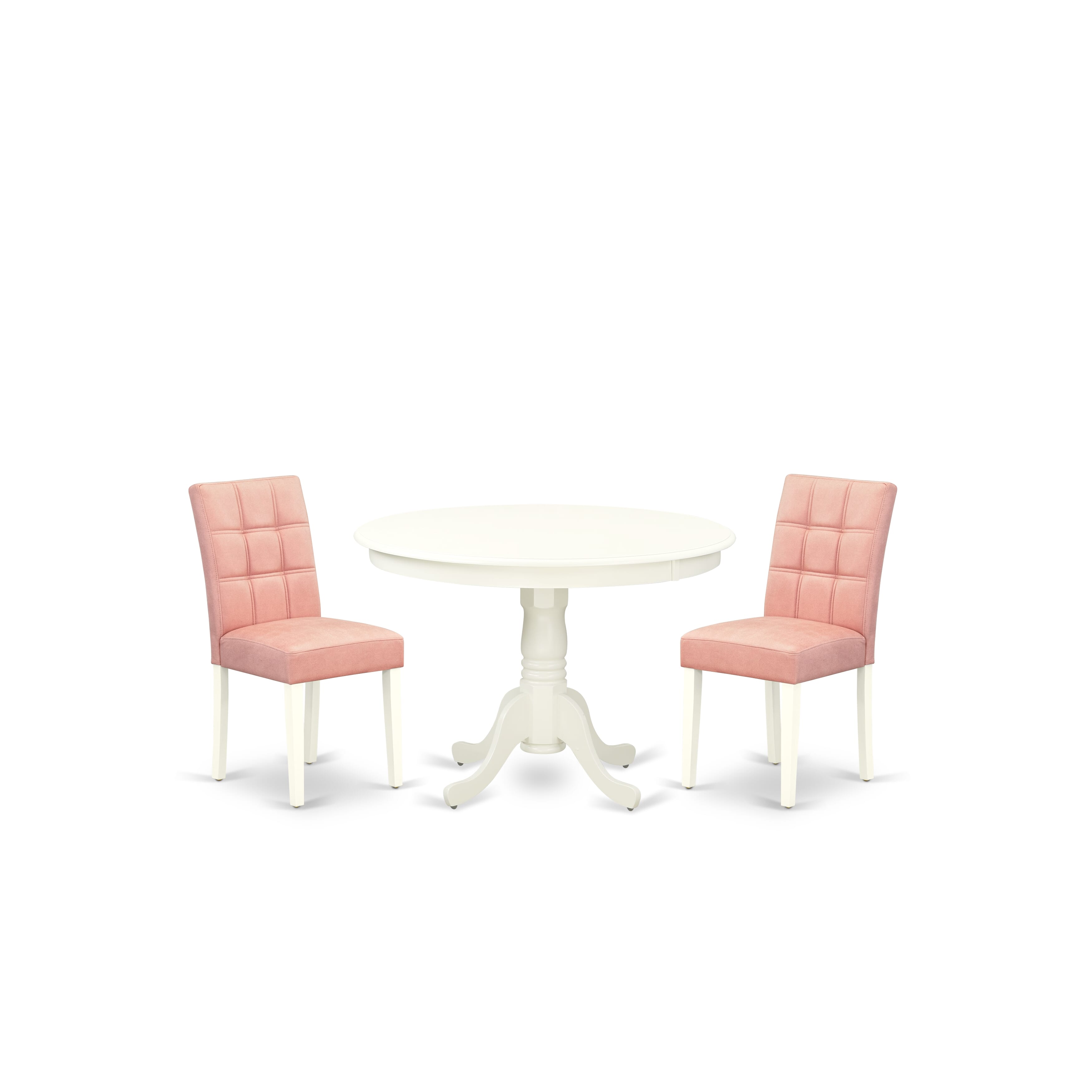 East West Furniture HLAS3-LWH-42 3 Piece Dinner Table Set Includes A Wood Table and 2 Beige Red Faux Leather Dining Chairs with Stylish Back- Linen White Finish