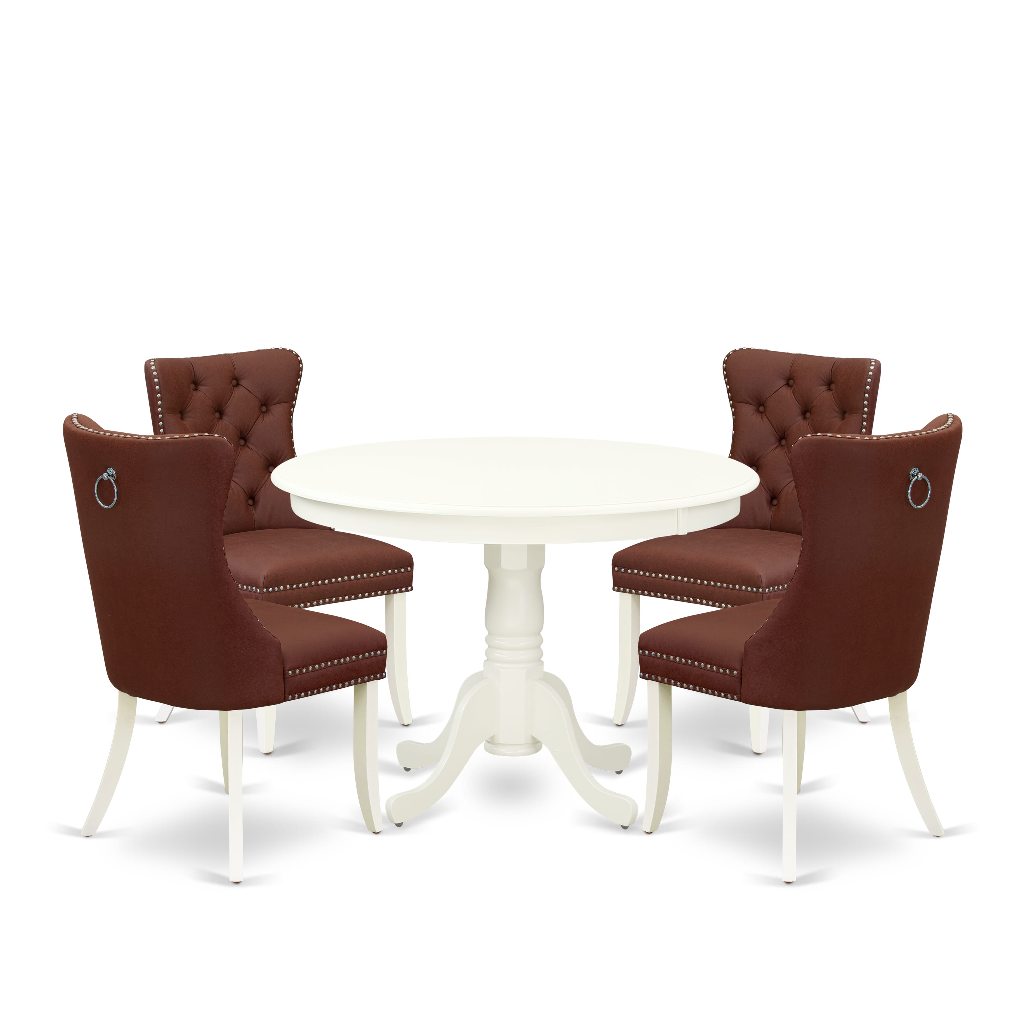 East West Furniture HLDA5-LWH-26 5 Piece Dinette Set for Small Spaces Contains a Round Dining Table with Pedestal and 4 Upholstered Parson Chairs, 42x42 Inch, linen white