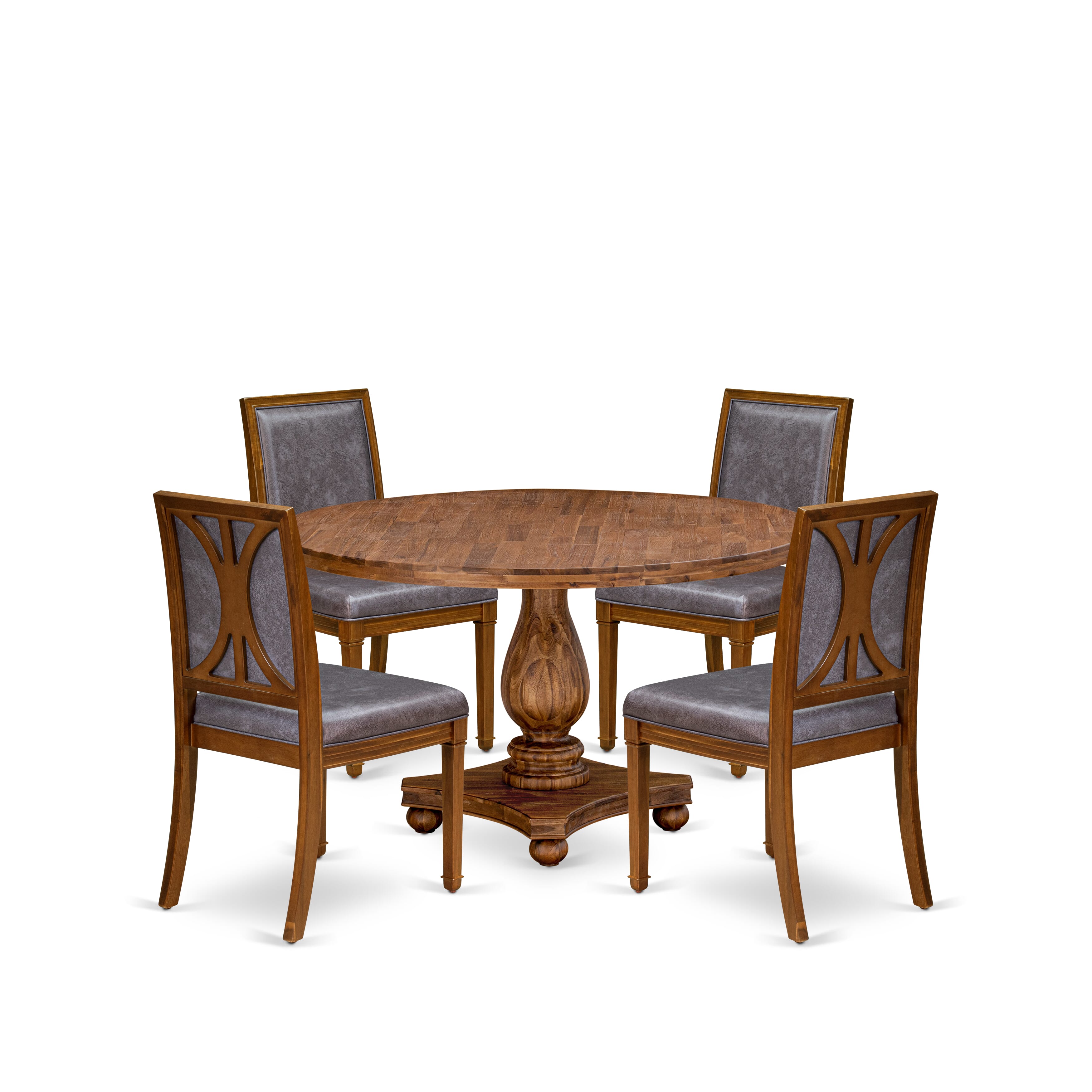Luxe by East West Furniture - I2AM5-50N-34 5-Piece Modern Dining Table Set Consists of a Round Dining Table and 4 Beige Polyester Chairs with High Back, Antique Walnut Finish.