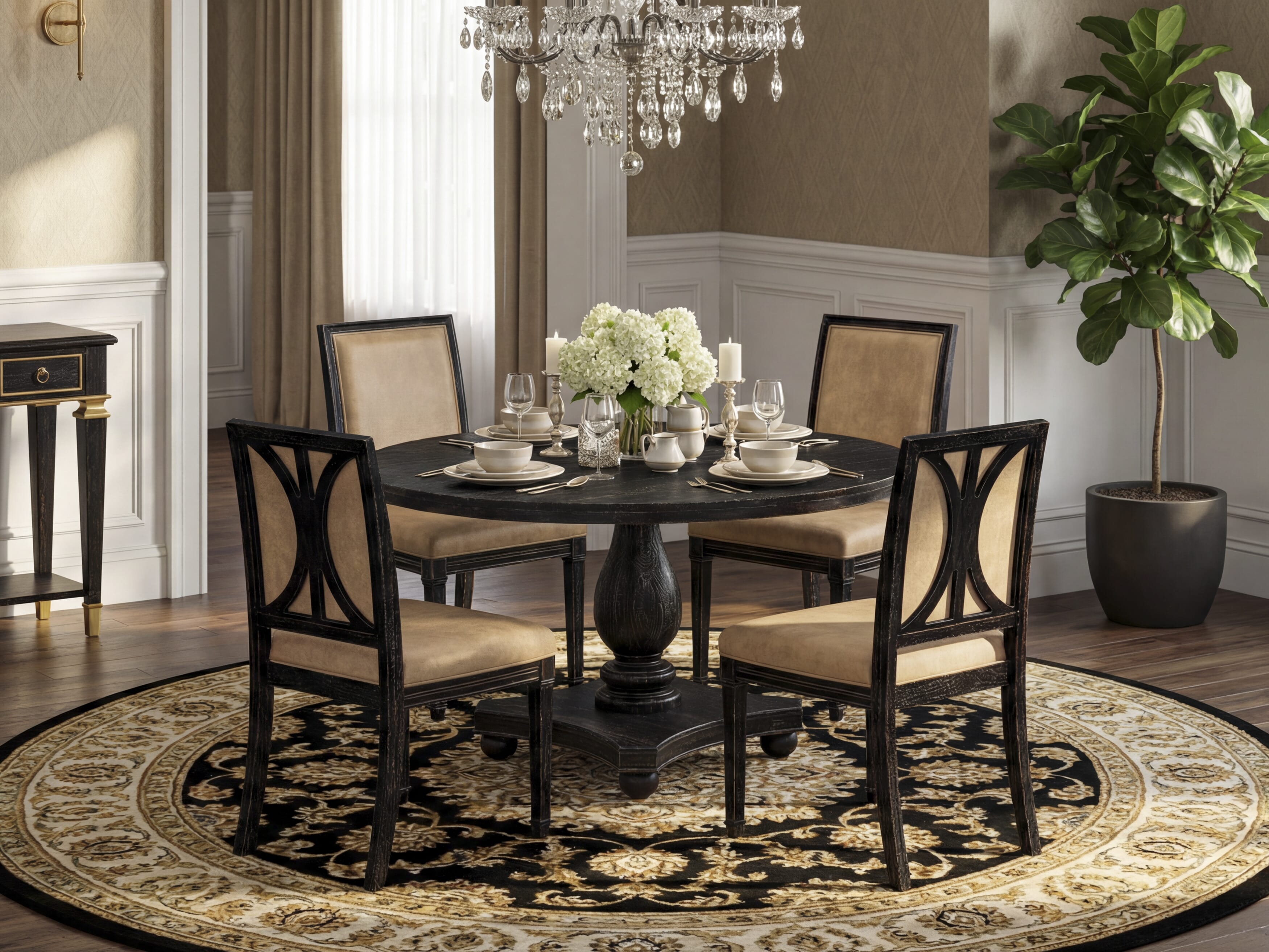 Luxe by East West Furniture - I2AM5-511-28 5-Piece Modern Dining Set Contains a Round Dinner Table and 4 Dark Gray Polyester Chairs with High Back, Sand Blasting Black Finish.