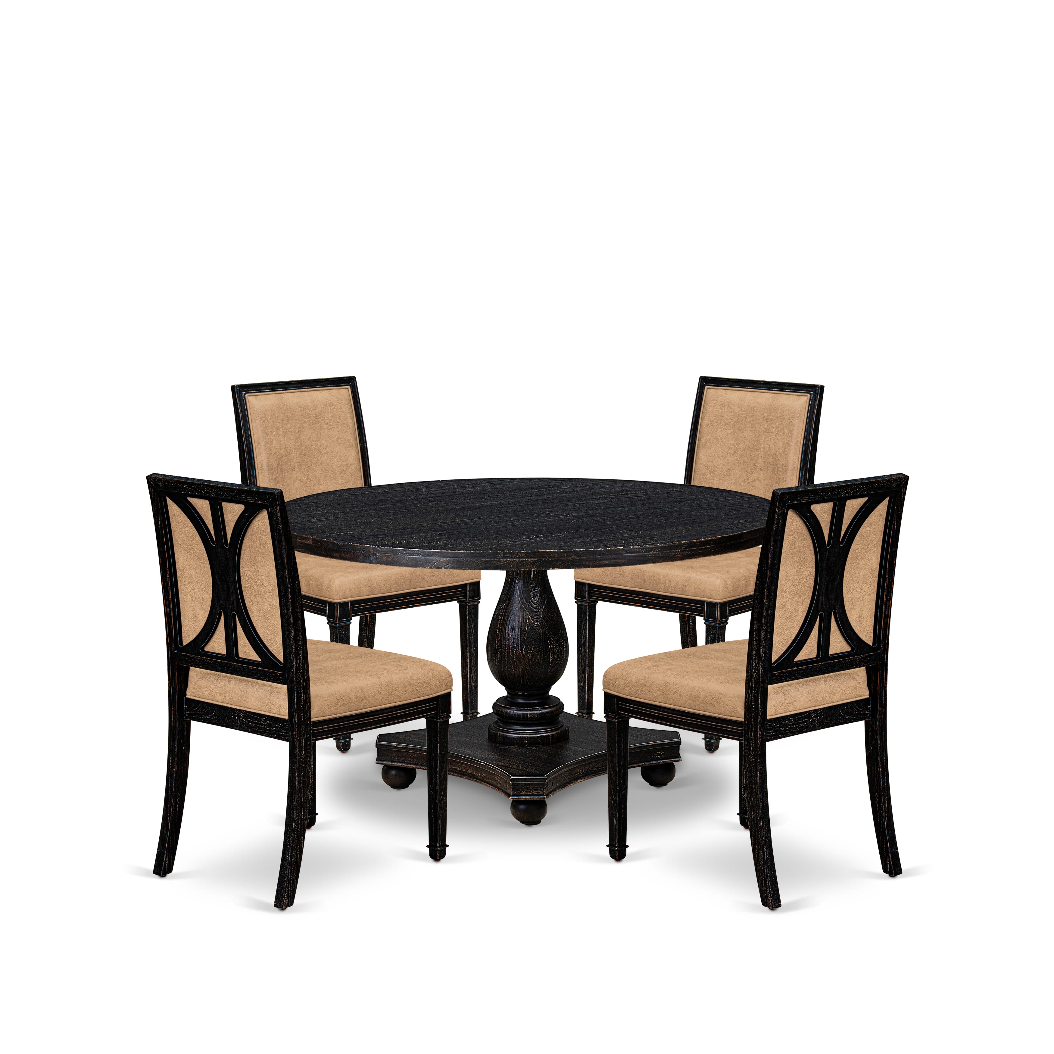 Luxe by East West Furniture - I2AM5-511-28 5-Piece Modern Dining Set Contains a Round Dinner Table and 4 Dark Gray Polyester Chairs with High Back, Sand Blasting Black Finish.